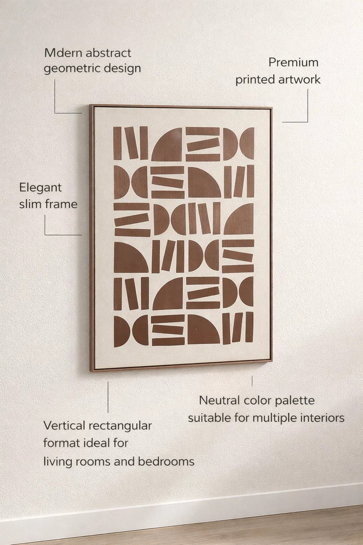 Abstract Geometric Wall Art with Wooden Frame 93 x 63 cm