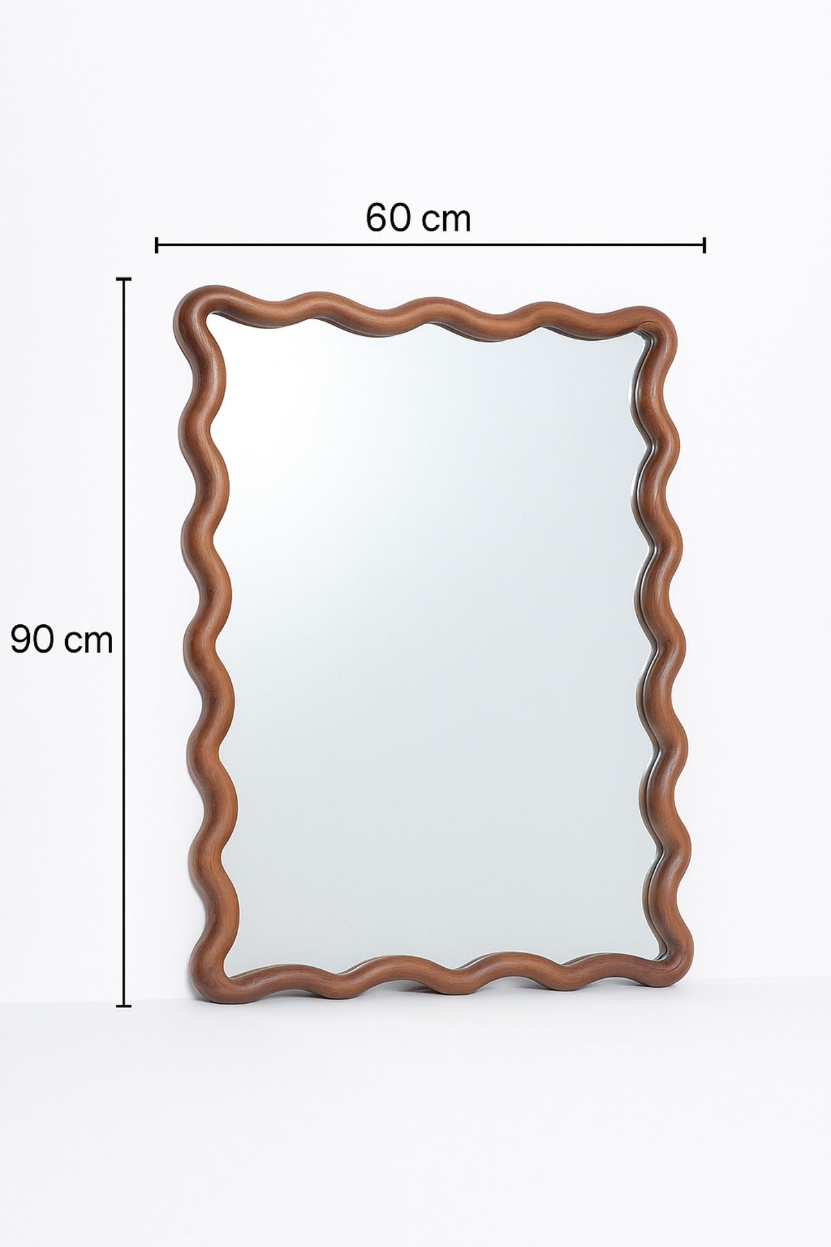 Wavy Edge Decorative Wall Mirror with Wooden Frame Ð Natural 60_90 cm