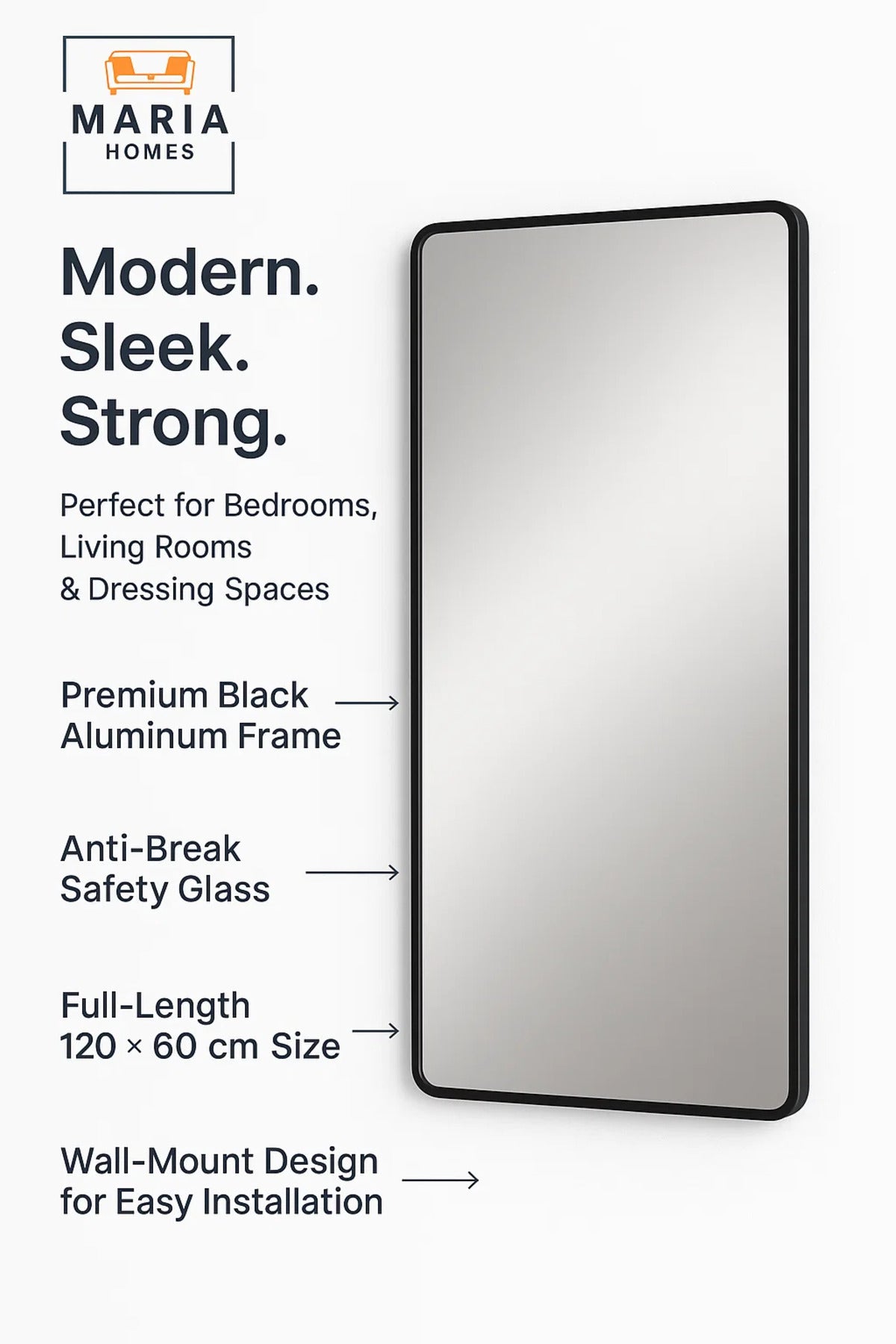 Black Wall Mirror for Bedroom, Bathroom, Living Room, Dressing & Home D≈Ωcor 120x60 cm