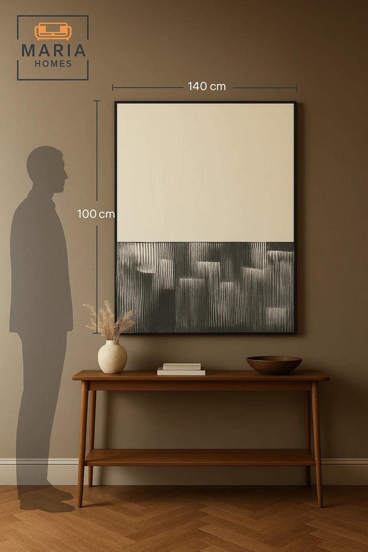 Framed Abstract Wall Art Ð Black and White Textured Block Composition and Size 100*140 cm