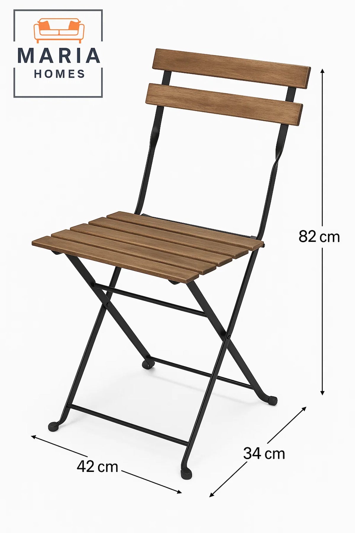 Folding Wooden Bistro Chair Ð Rustic Outdoor & Indoor Seating with Black Metal Frame