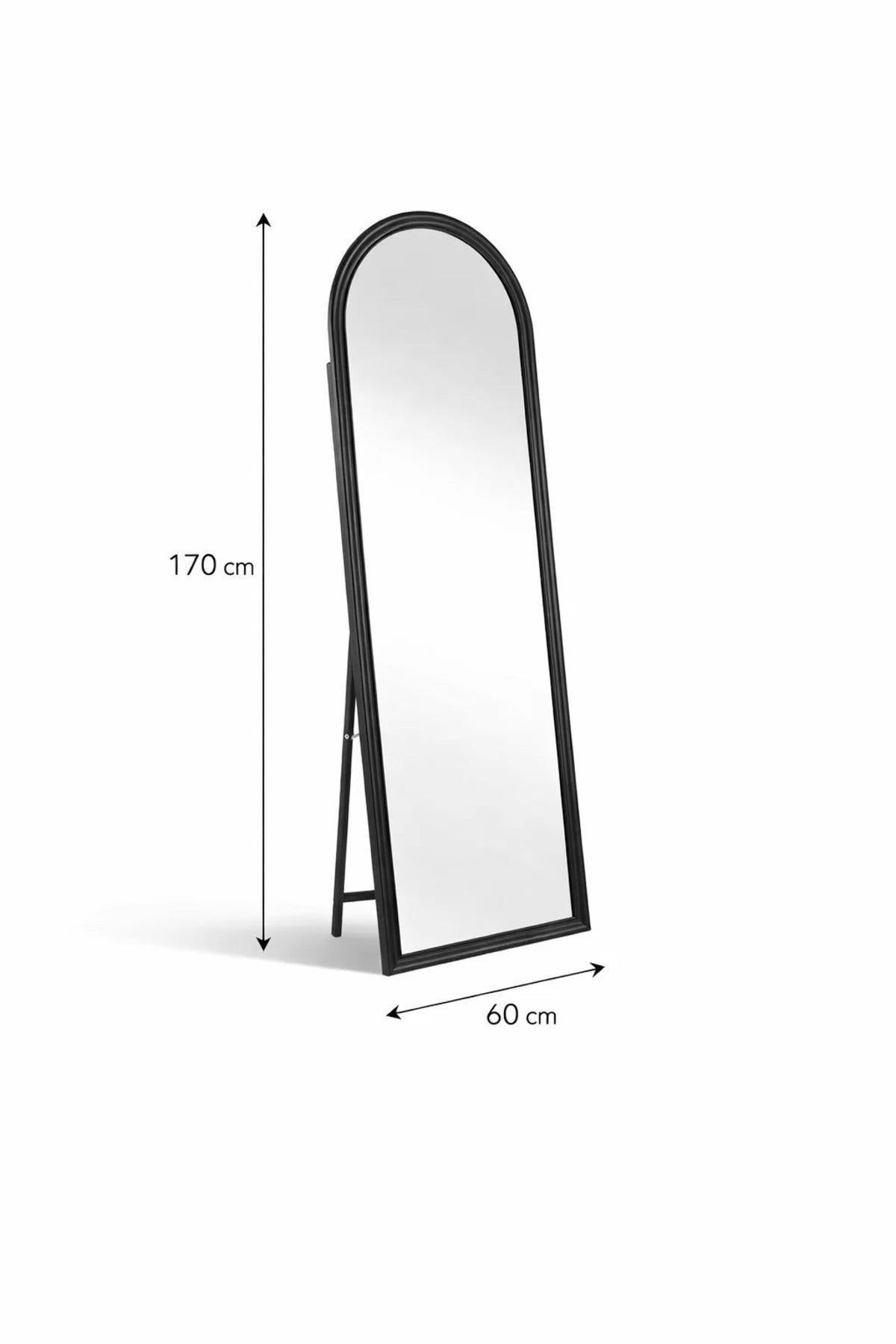 Black Wooden Frame Arch Standing Mirror 170x60cm Full Length Floor black wooden frame
