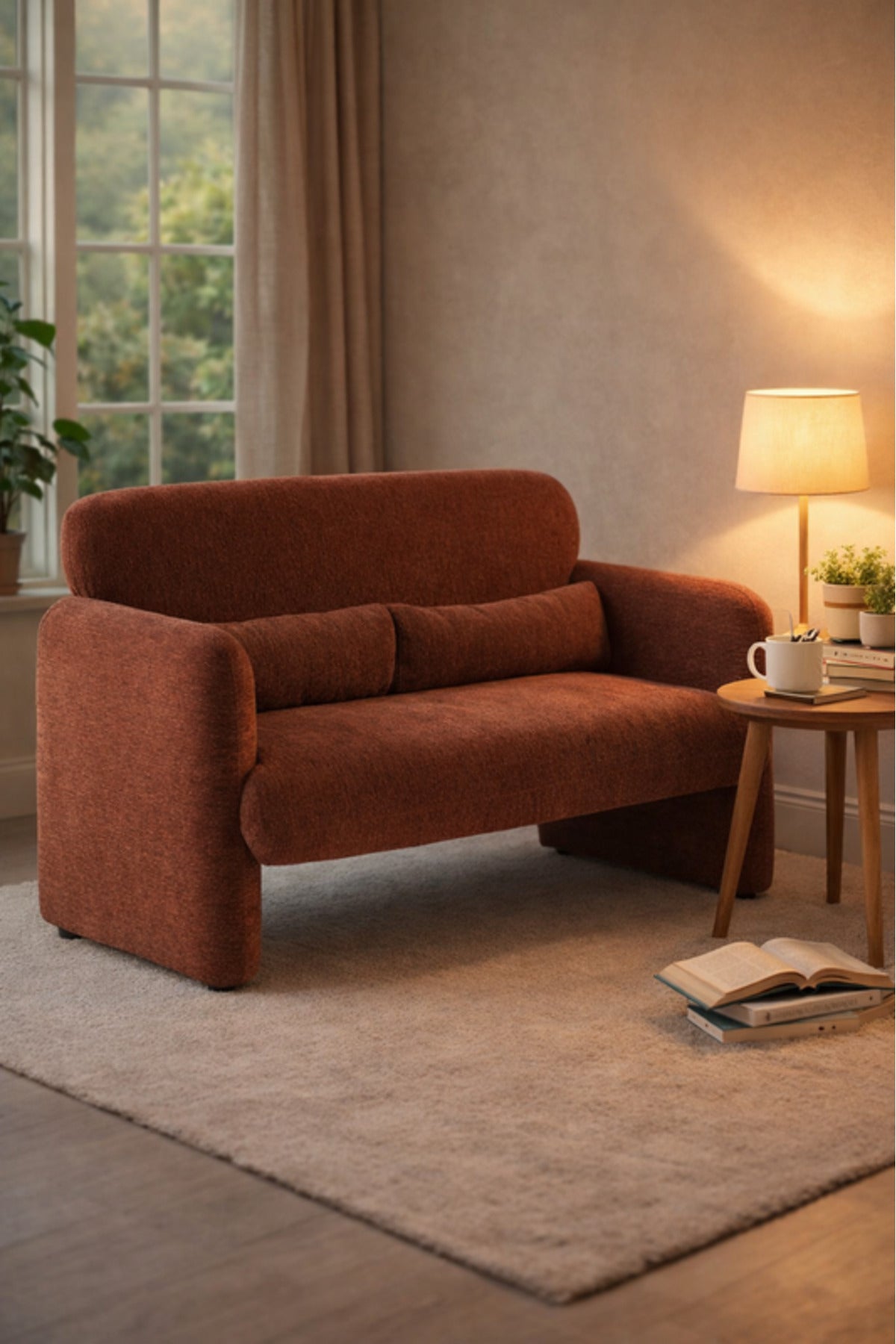 Dark Red Fabric 2 Seater Sofa Modern Living Room Loveseat dark red fabric Couch