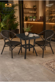 Modern Square CafŽ Table Bistro Table Outdoor Dining Table Rattan Patio Table Black