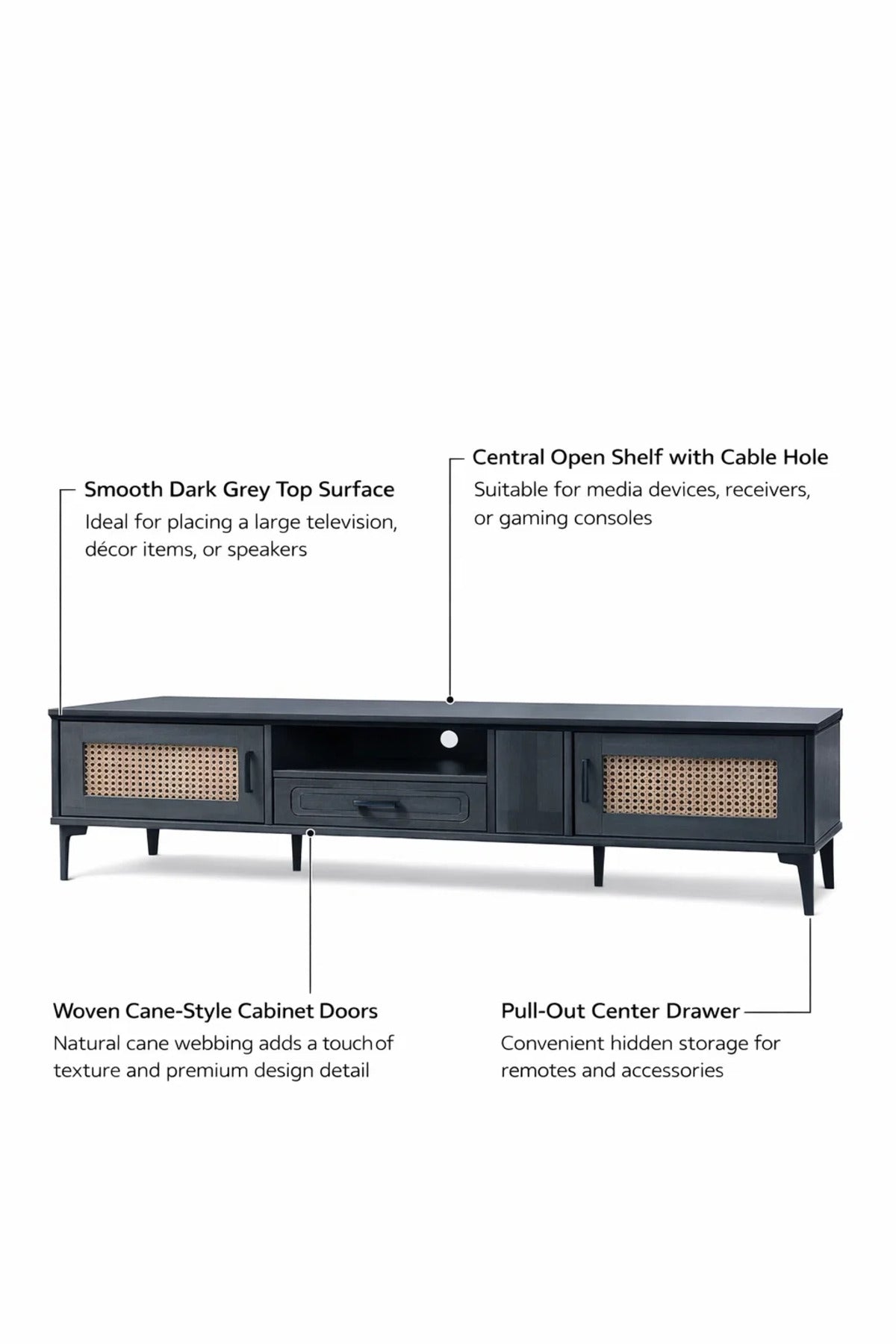 Dark Grey TV Stand √ê 200x40x46 cm Modern Plasma Table with Cabinets & Drawer
