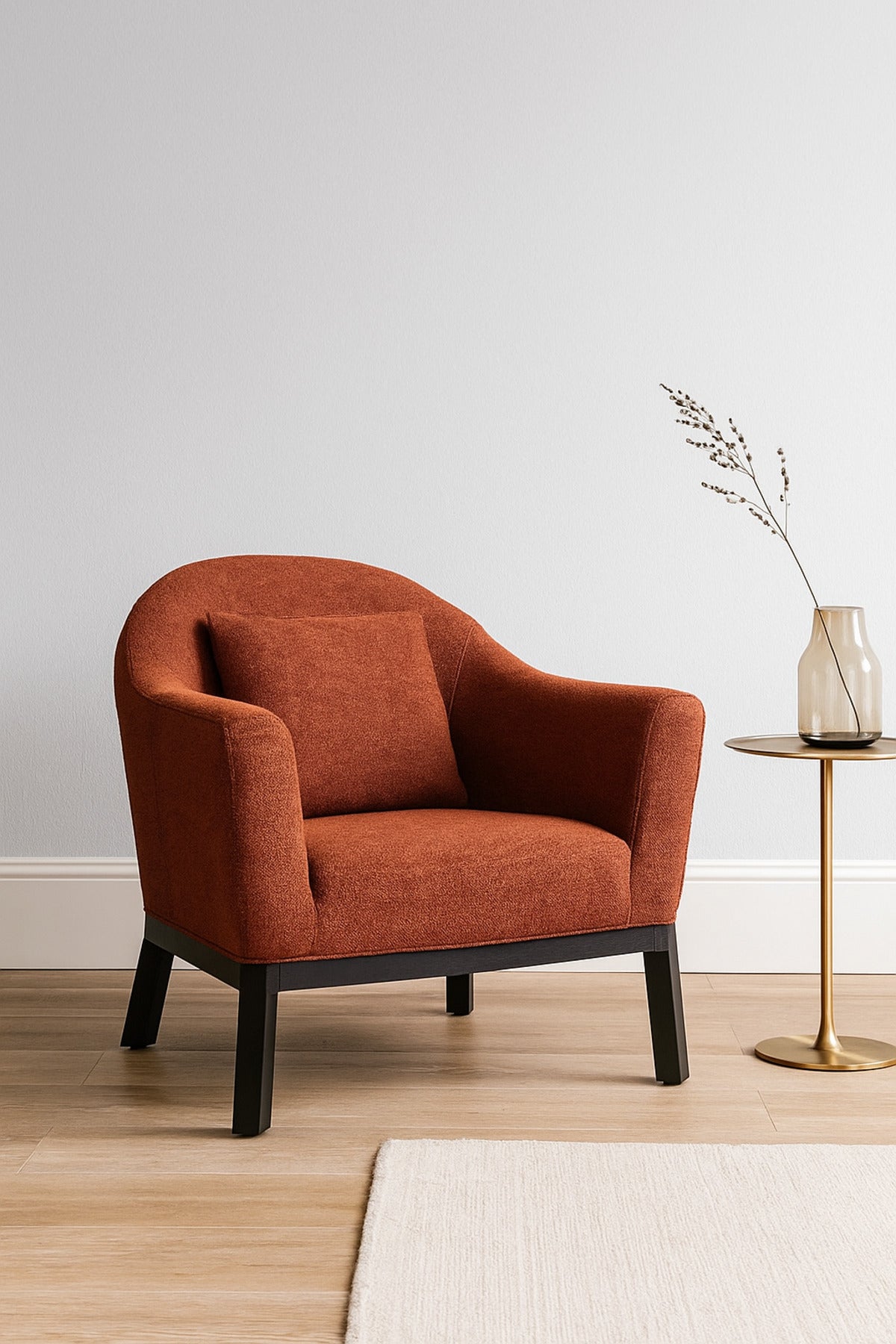 Orange Fabric Armchair Ð Modern Single Seater Lounge Chair with Cushion for Living Room & Bedroom