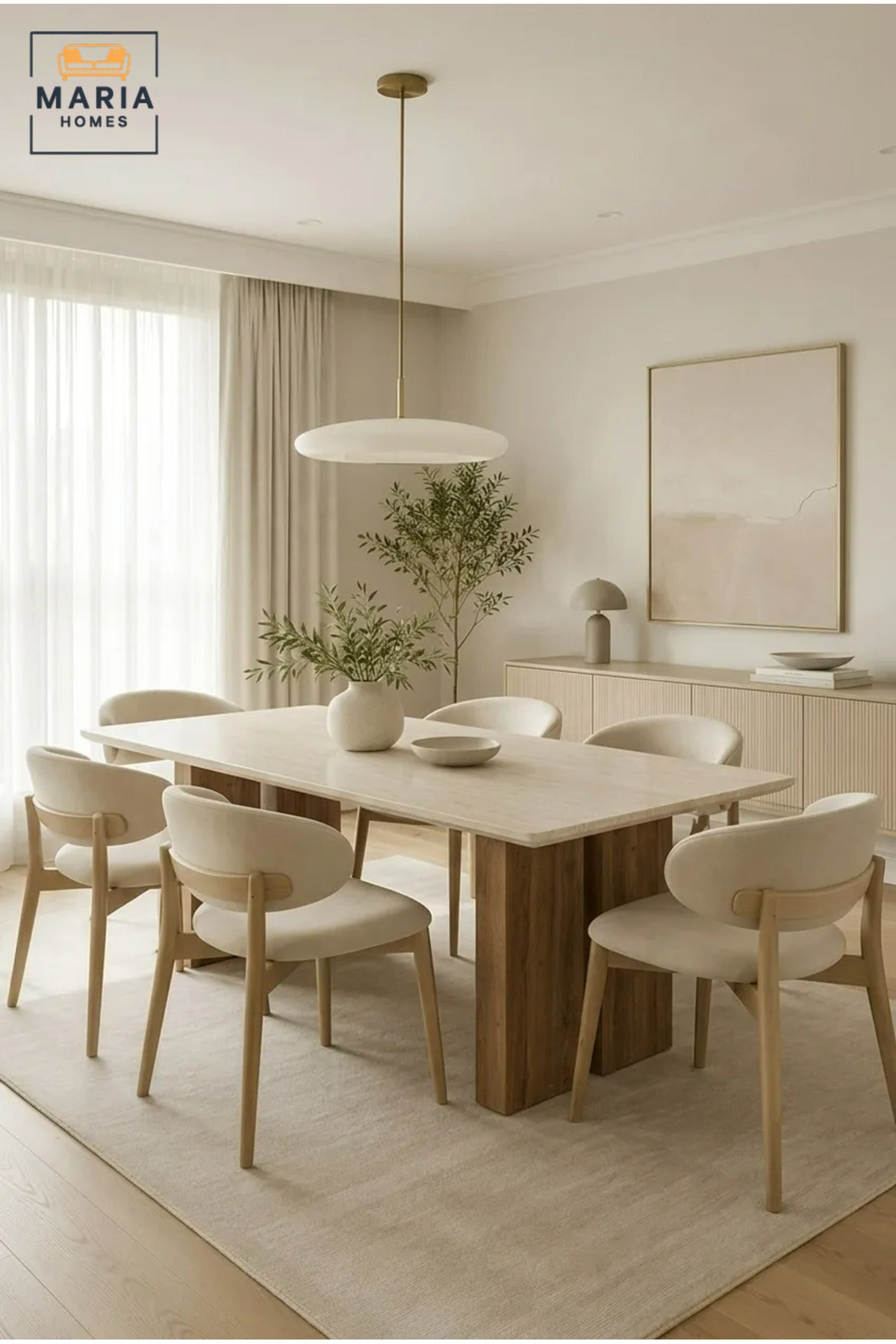 Large Rectangular Dining Table with Wooden Top and Wide Wooden Panel Legs, Modern Minimalist Table for Dining Room, Kitchen, Café and Restaurant, Table Only Without Chairs