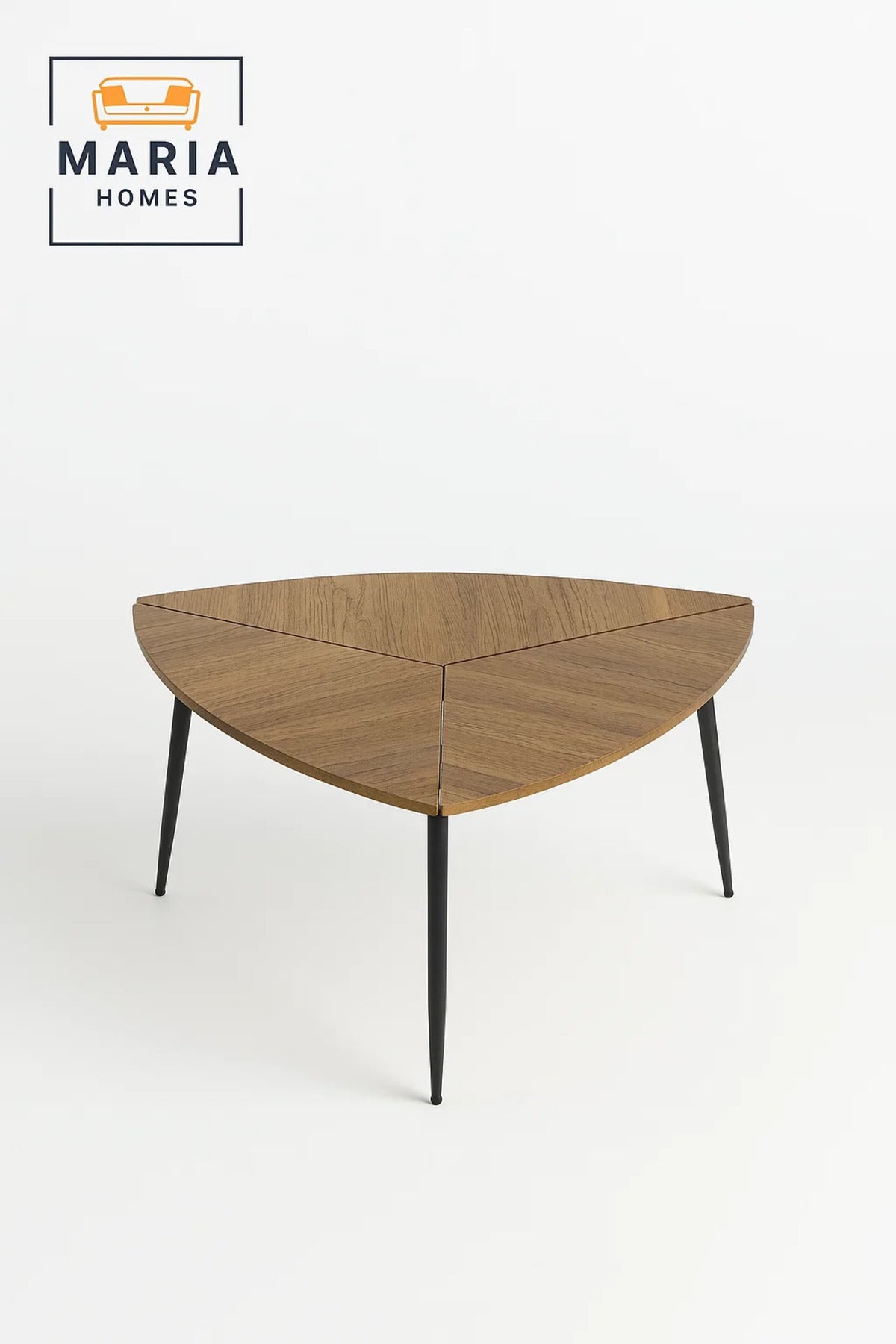 Triangular Wood Coffee Table with Black Metal Legs-size 80cm