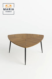 Triangular Wood Coffee Table with Black Metal Legs-size 80cm