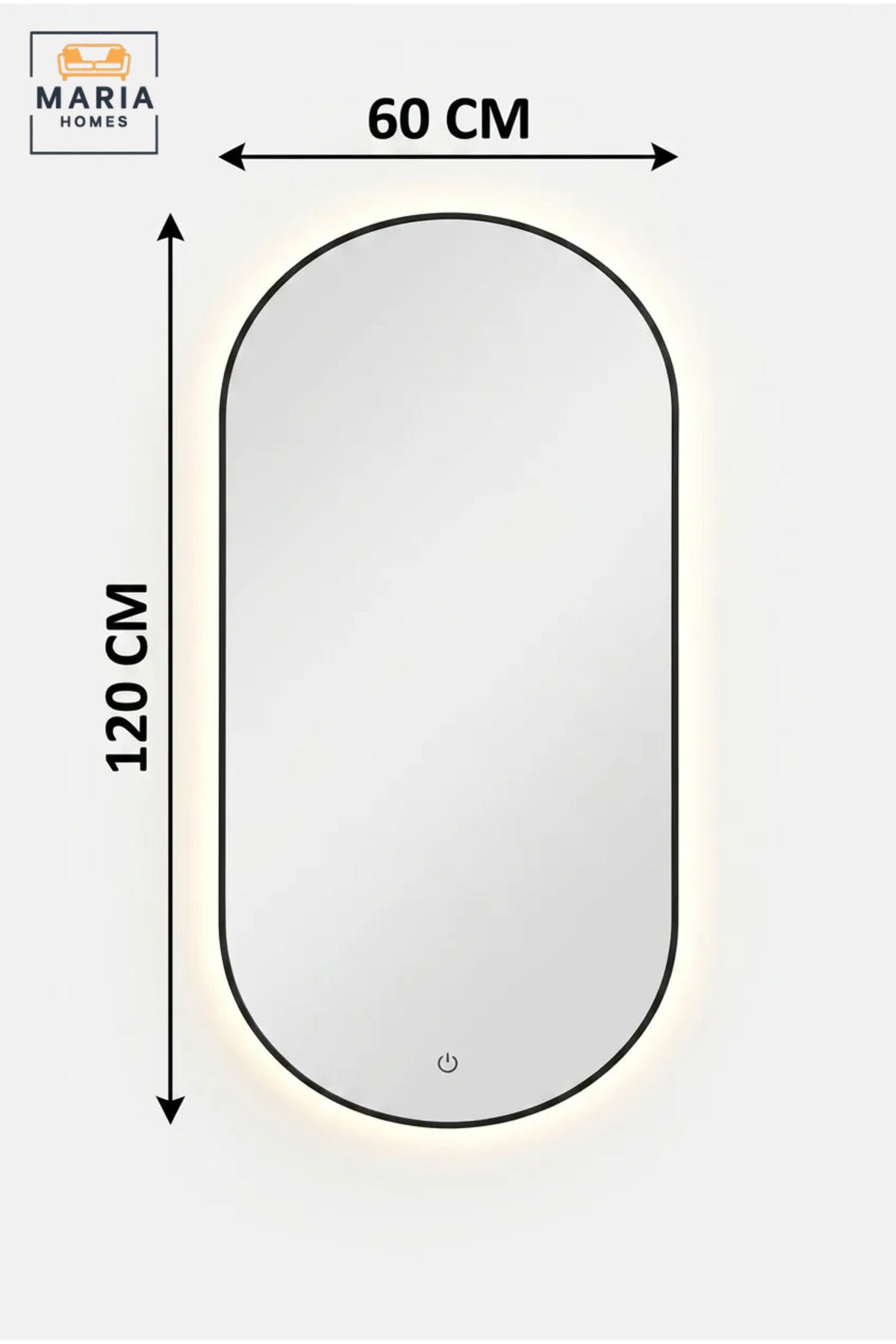 Modern Capsule-Shaped LED Wall Mirror with Touch Sensor, Backlit Framed Decorative Mirror for Bathroom, Bedroom, Vanity and Dressing Room