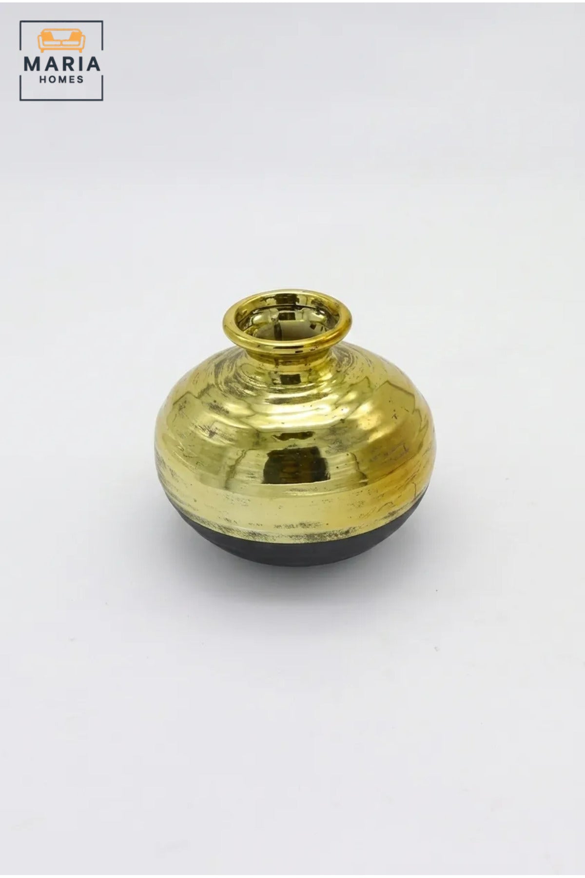 Modern Decorative Flower Vase with Gold-Tone Finish, Rounded Body and Contrasting Base for Living Room, Bedroom, Office, Shelf and Console Décor