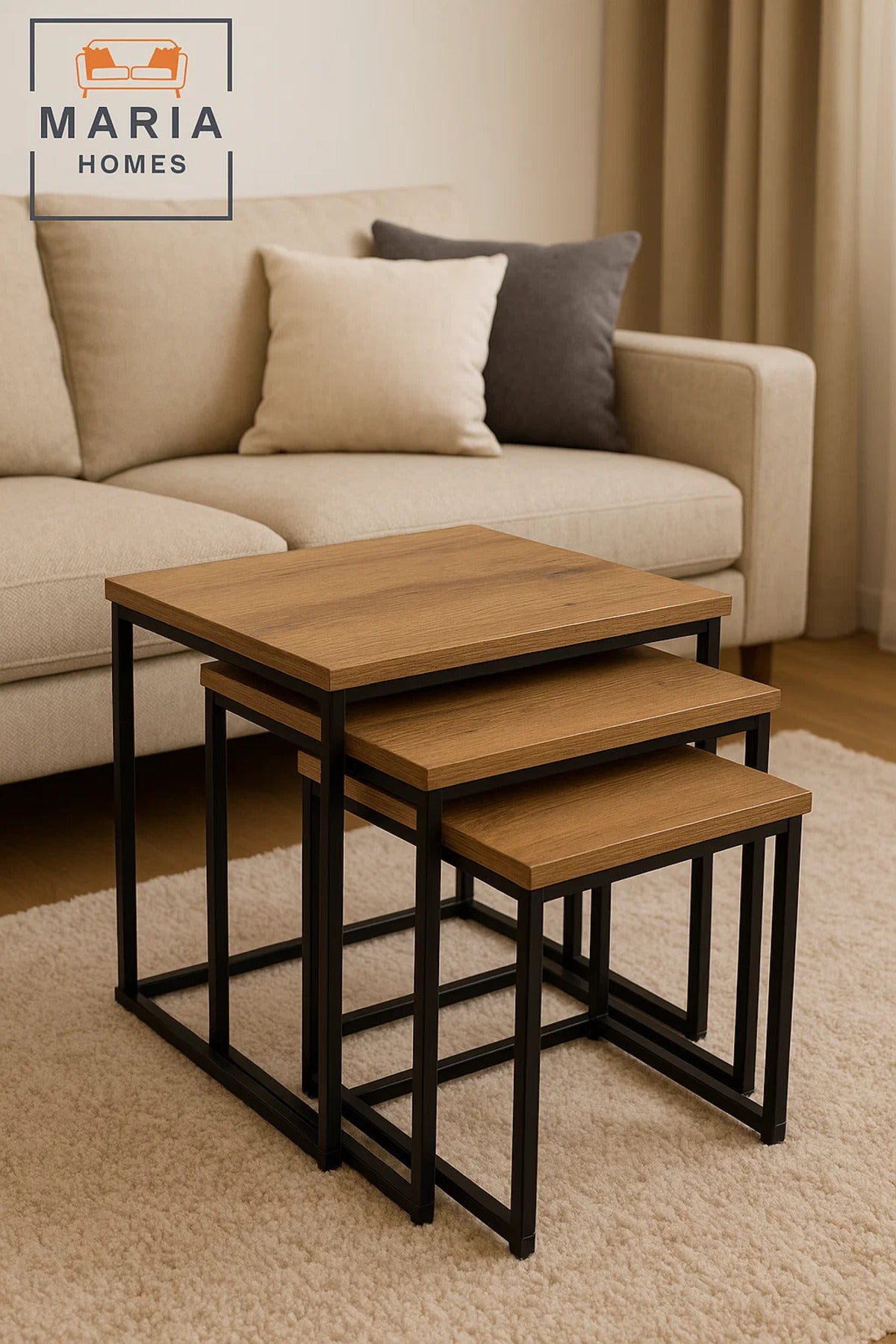 Square 3-Piece Nesting Table Set in Rustic Wood Finish