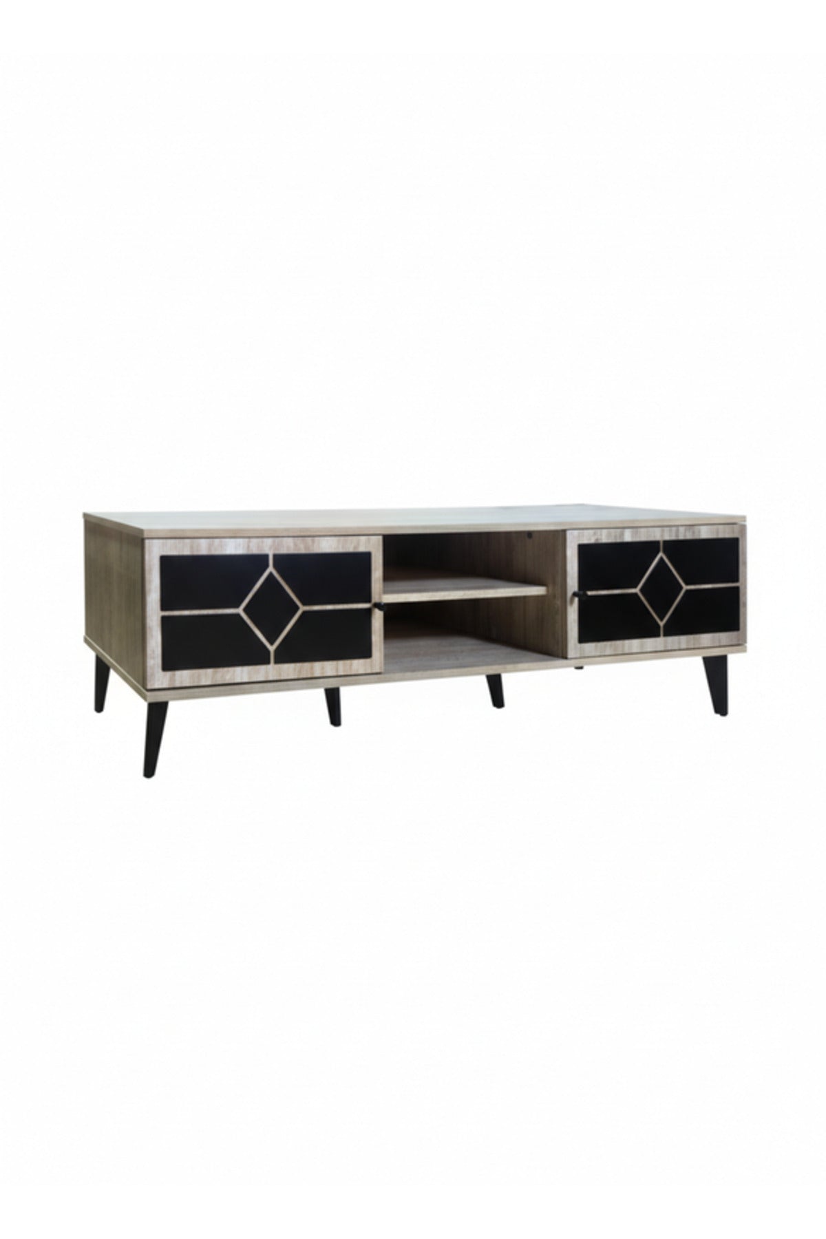 Modern Beige.B TV Table with Open Shelves & Storage Cabinets