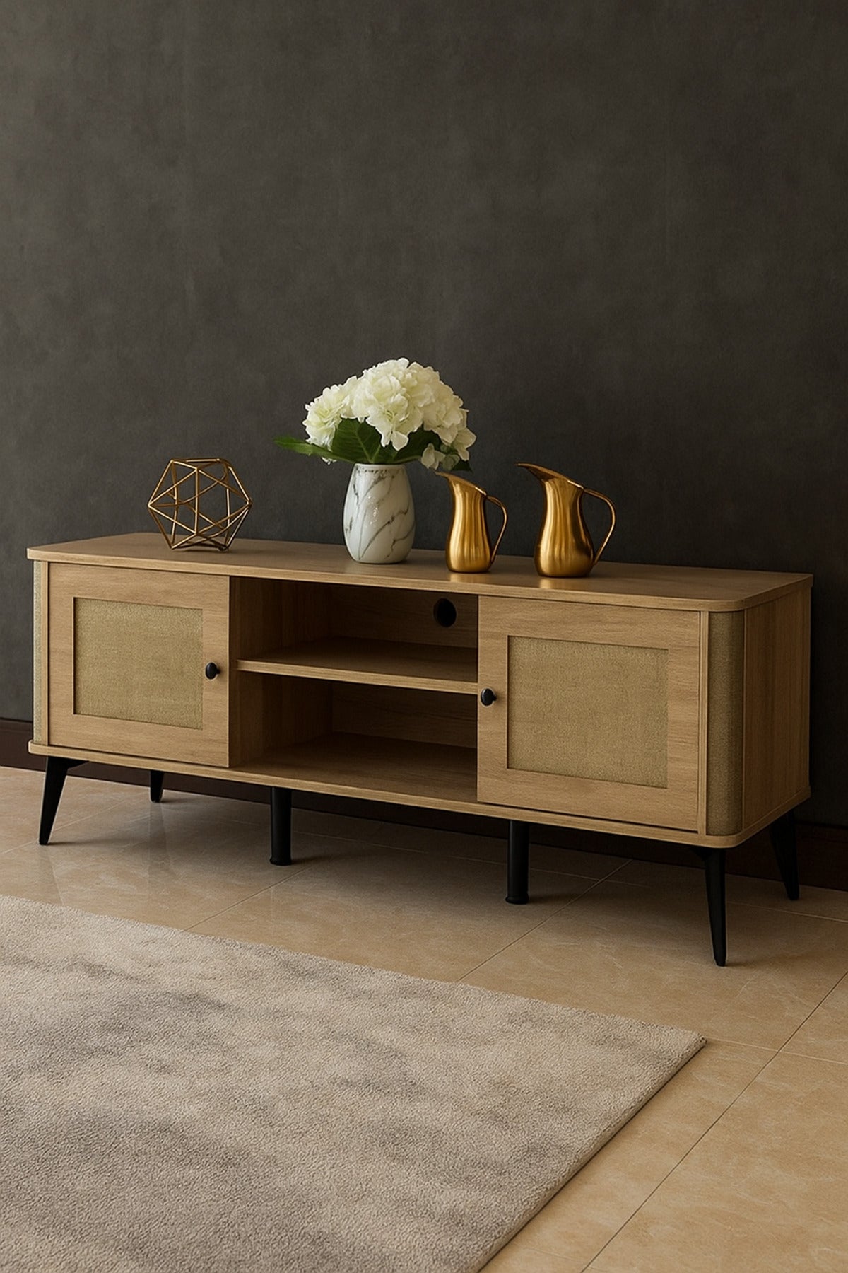 TV Stand with Storage | Modern TV Cabinet with Shelves & Side Doors | 160_40_50 cm