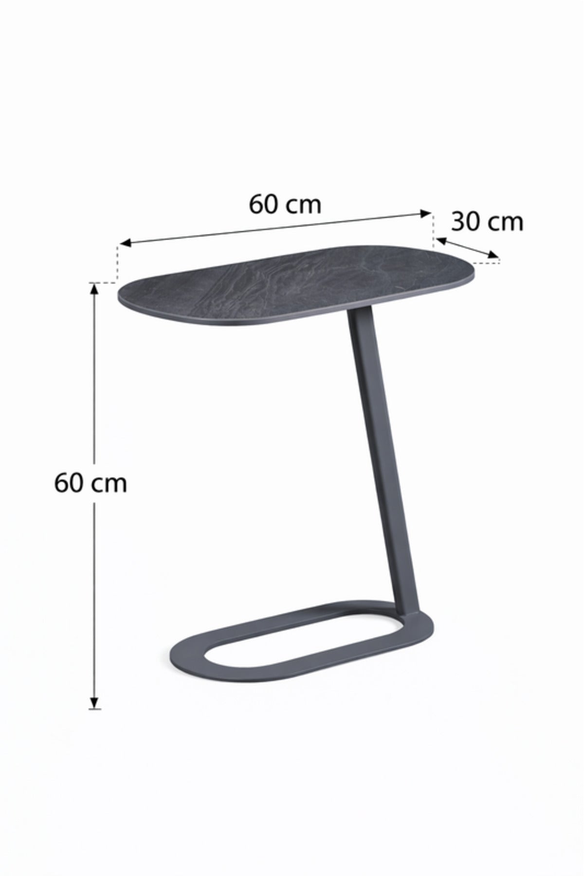 Modern D.Grey Side Table with Sleek Metal Base, 60x30x60 CM modern grey side