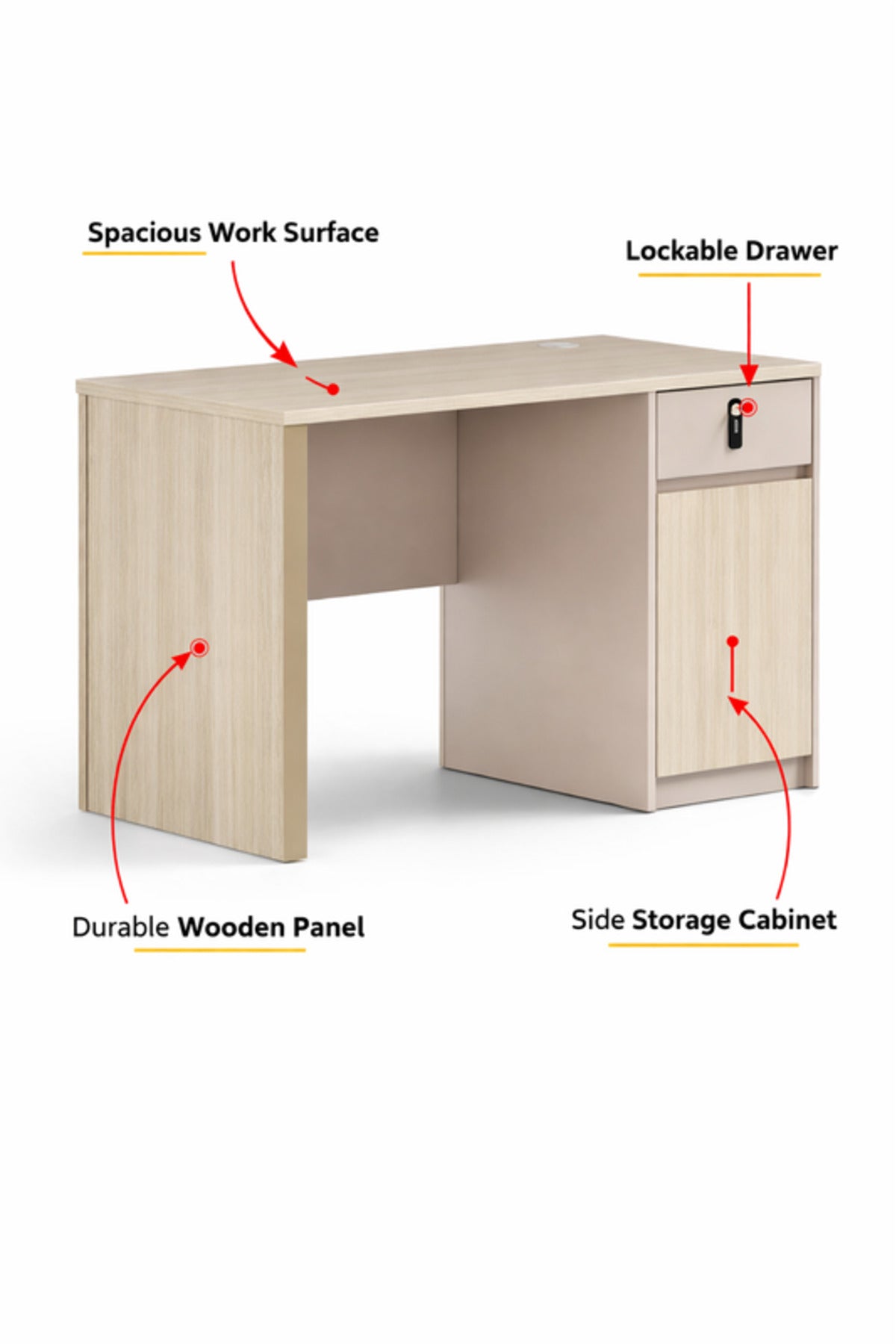 Modern Light Wood Office Desk with Storage Cabinet