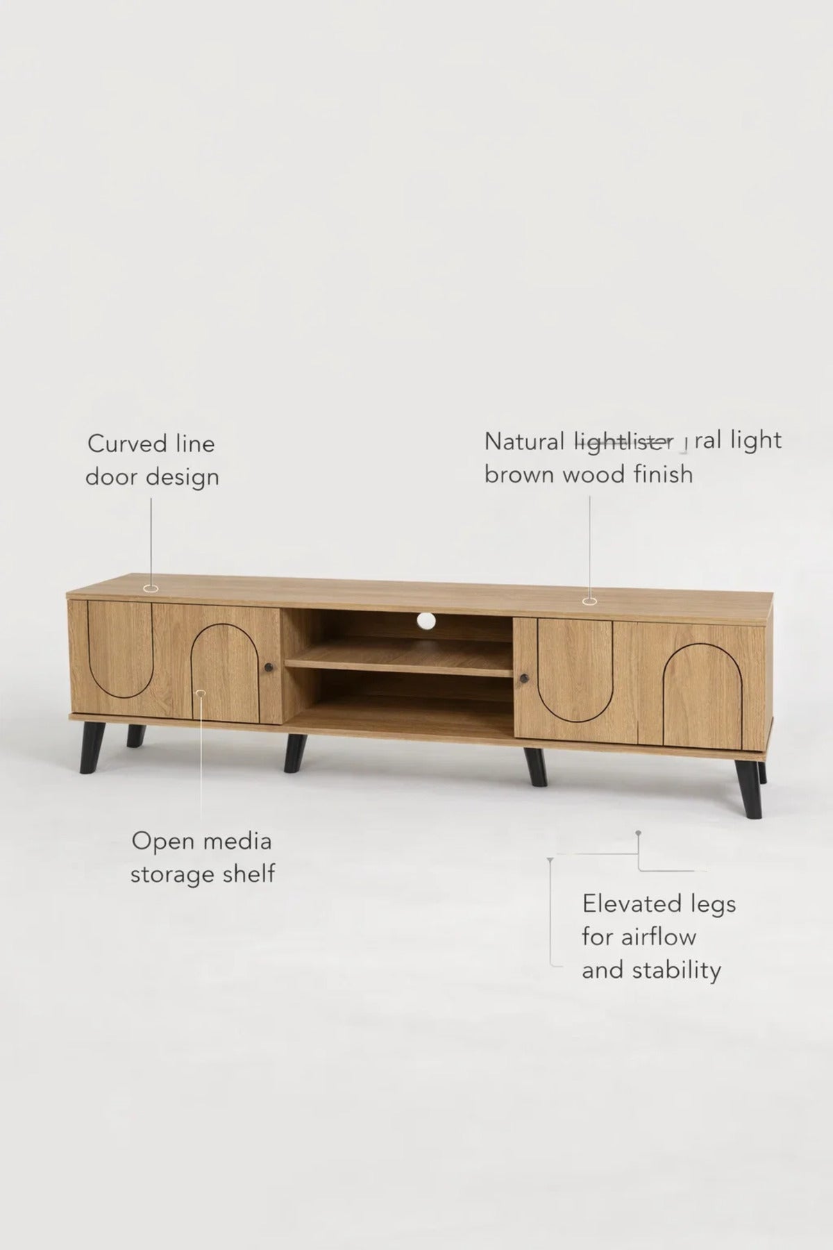 Modern Wooden TV Stand Light Brown with Curved Line Design 180 x 40 x 44 cm