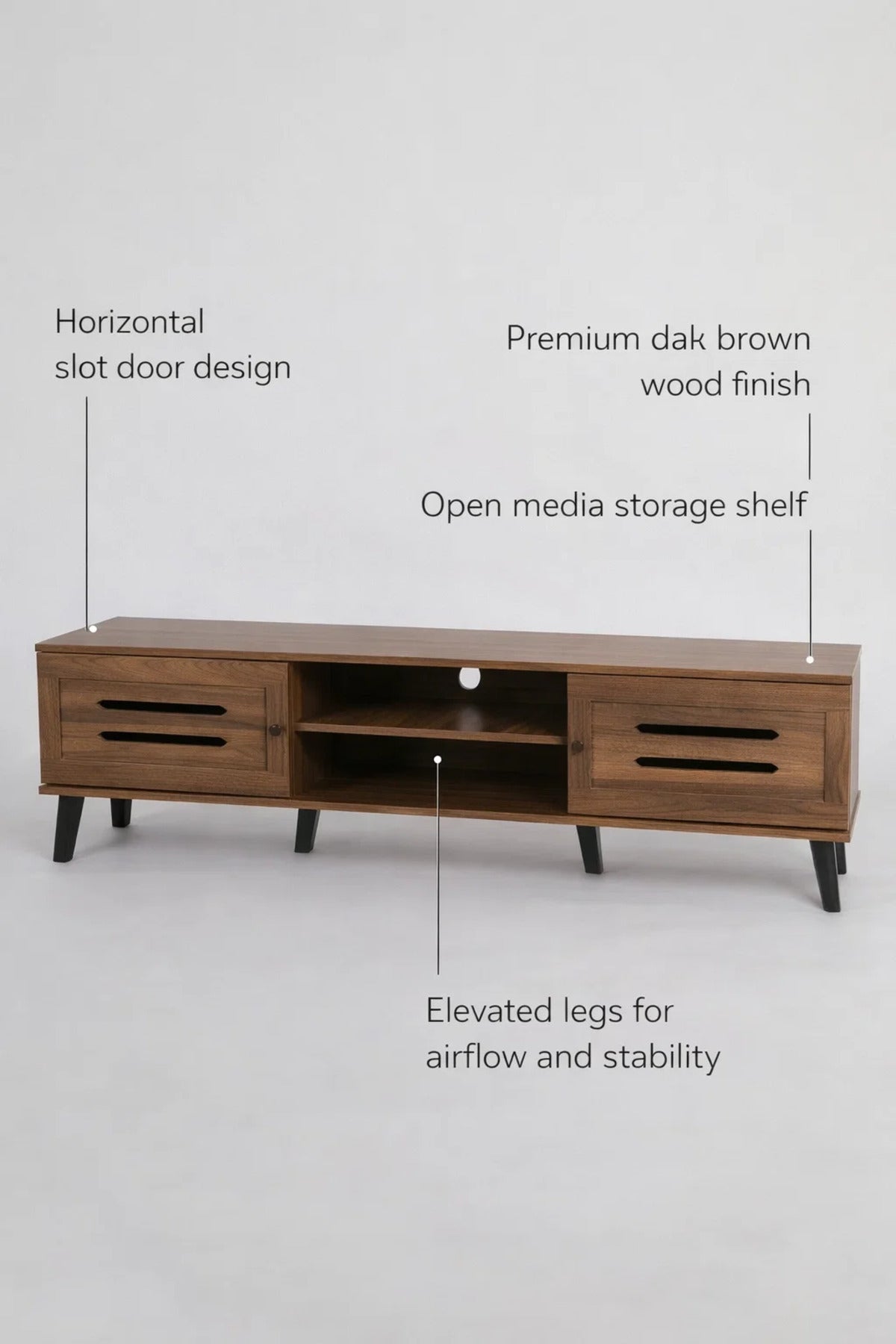 Modern Wooden TV Stand Dark Brown with Slotted Front Design 180 x 40 x 44 cm
