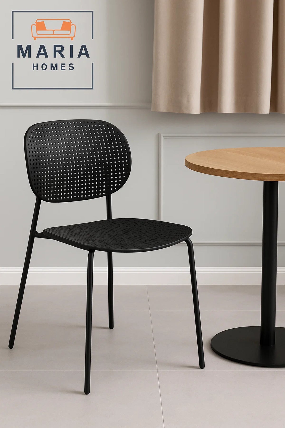 Modern Black Perforated Plastic Chair Ð Ergonomic Design for Indoor & Outdoor Use