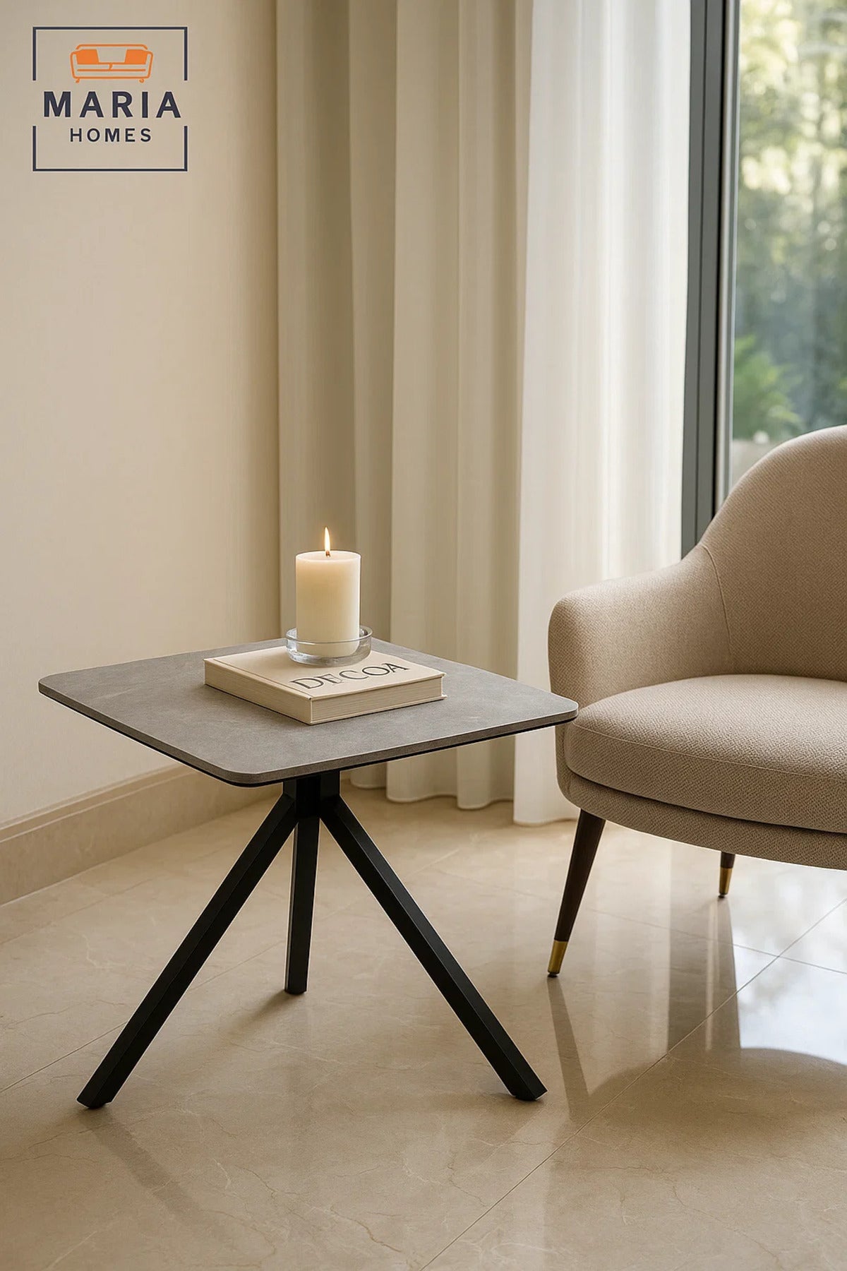 Square Grey Marble Dining Table √ê Modern Caf≈Ω, Restaurant, Office & Home Metal Furniture 60_60_60 cm
