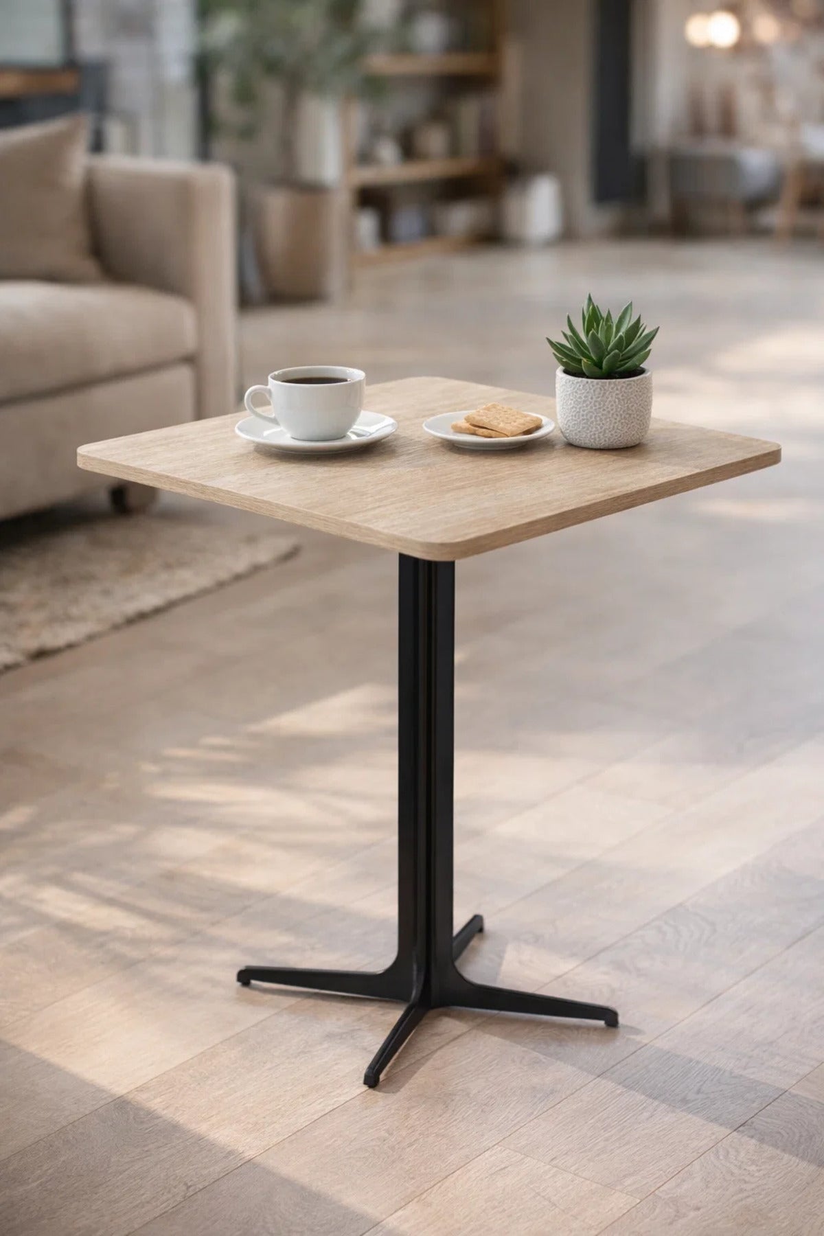 Beige Coffee Table with Black Base, 70x70x75 CM beige coffee table Dinner