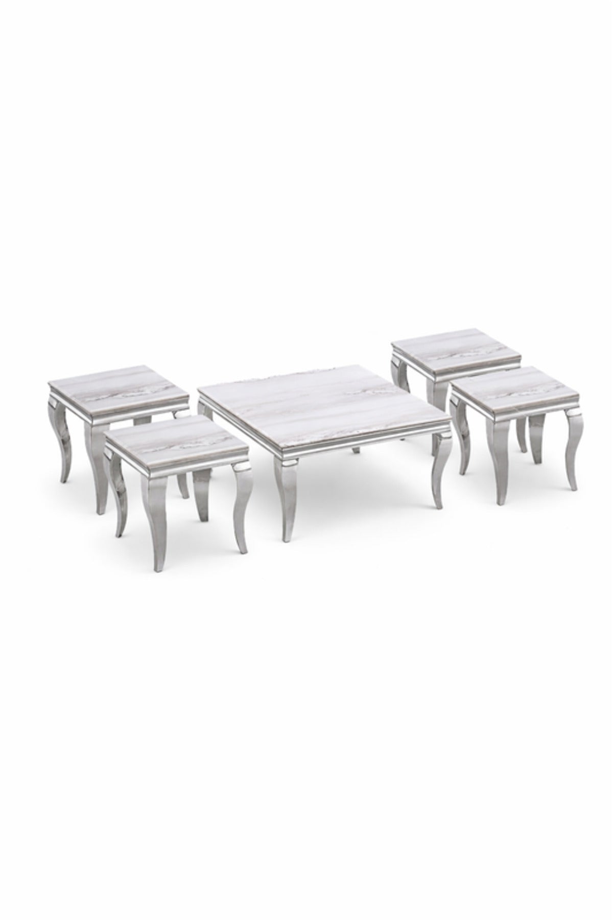Silver Marble Style Coffee Table Set with 4 Side Tables silver marble style Center