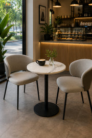 Modern Round Café Table with White Top, Black Pedestal Base & Minimalist Design, Bistro Table for Coffee Shop Restaurant Dining Area, 60 x 35 CM