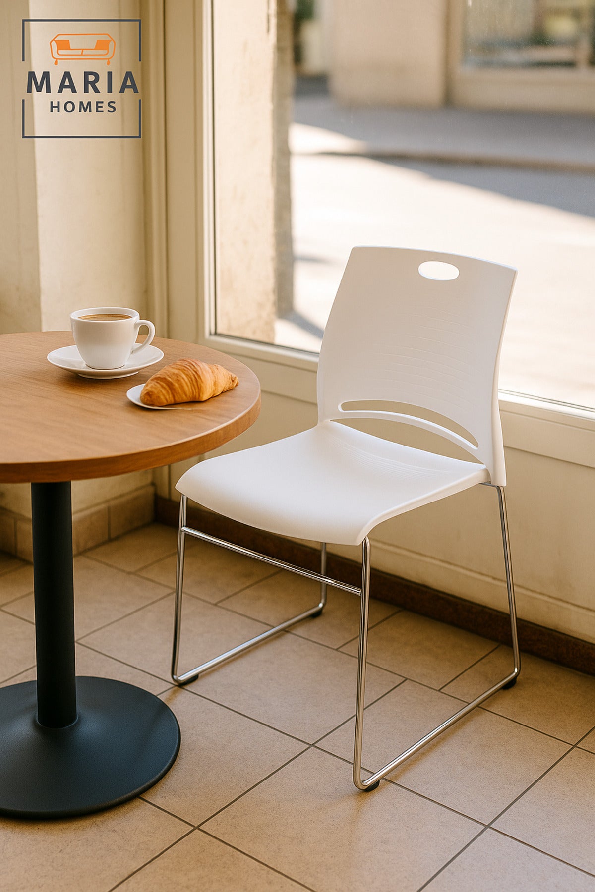 White Stackable Plastic Chair with Chrome Legs Ð Modern Office & Dining Seating