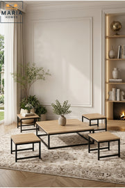 Modern Center Table set – Wooden Top with Metal Base, Living Room Coffee Table