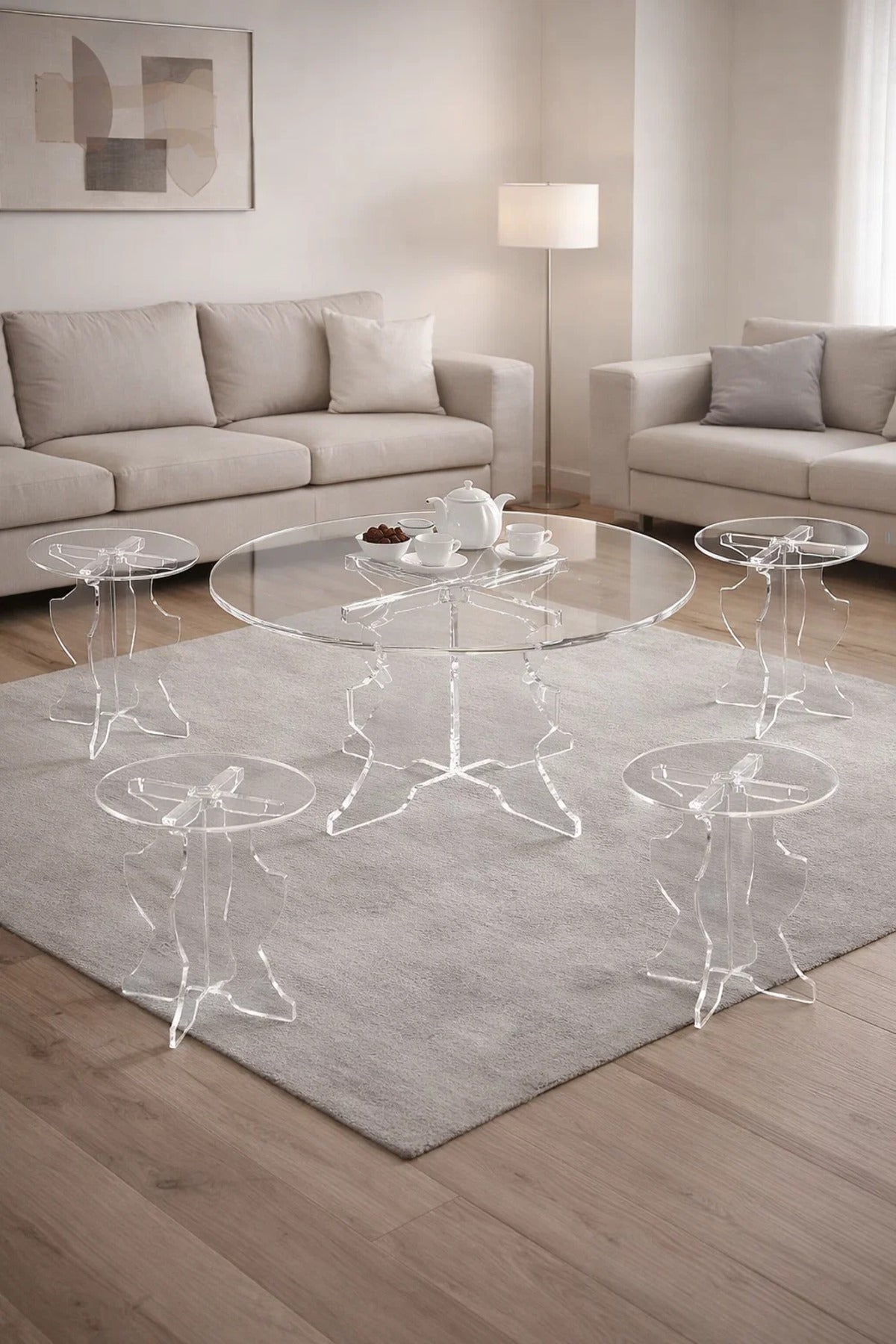 Elegant 5-Piece Glass Coffee Table Set with Clear Acrylic Base √ê Modern Design for Living Room