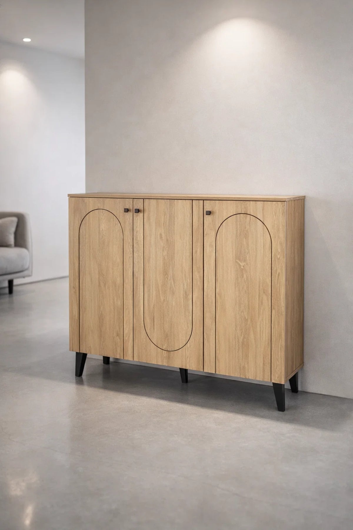 Light Brown Wooden Shoe Cabinet with 3 Doors 120 x 32 x 94 cm