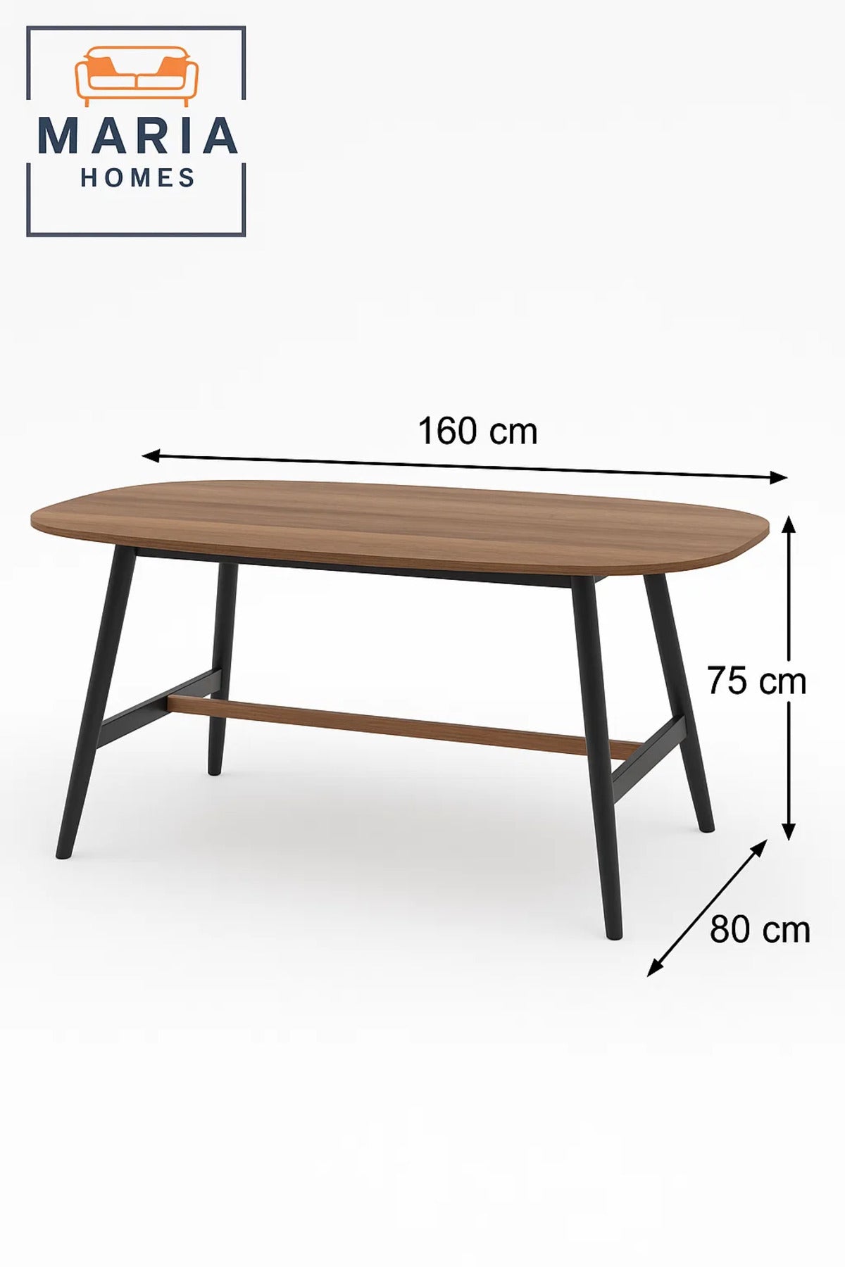 Wooden Center Table 120x60x45cm Ð Oval Coffee Table with Black Metal Legs for Living Room