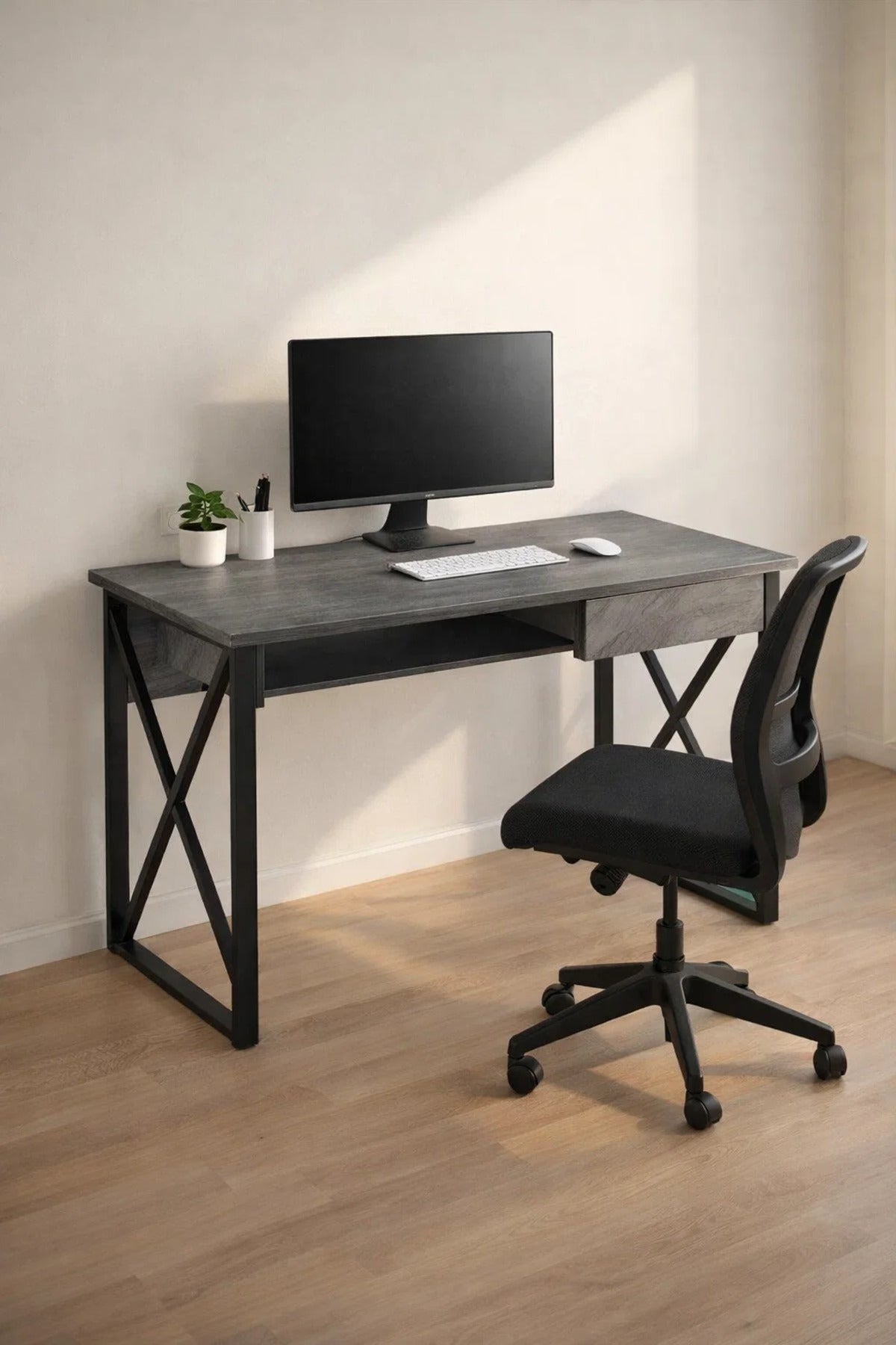 Modern Grey Office Desk with Metal Frame modern grey office