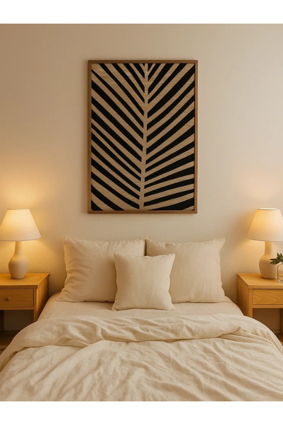 3D Black & Veneer Palm Leaf Wall Art with Wooden Frame Ð 120_80 cm