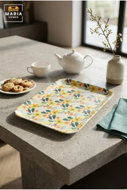 Rectangular Serving Tray with Floral Pattern, Raised Edges and Rounded Corners, Multipurpose Food Tray for Kitchen, Dining, Café and Restaurant