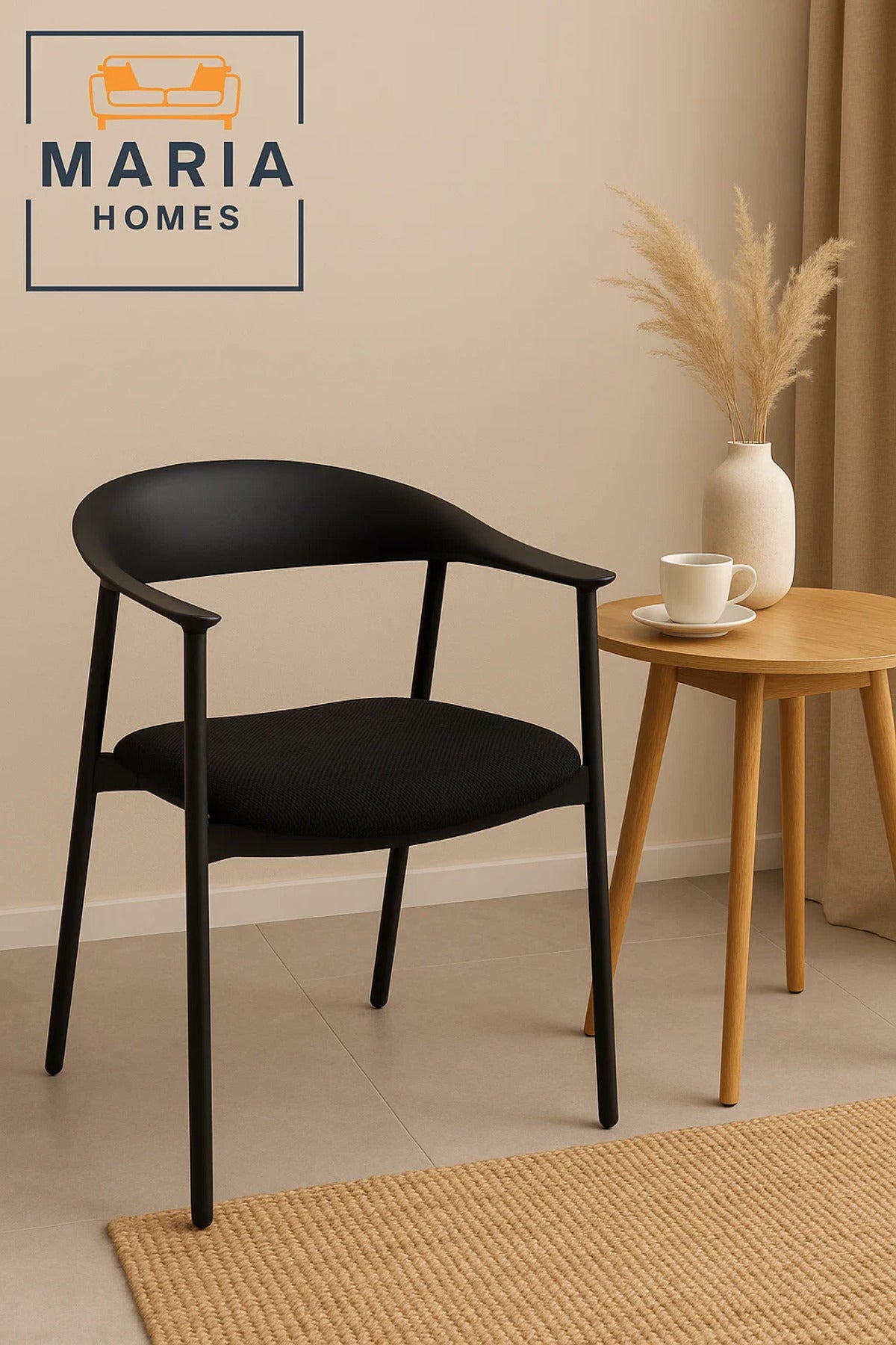 Black Modern Armchair with Curved Back and Fabric Seat Ð Stylish Dining or Office Chair