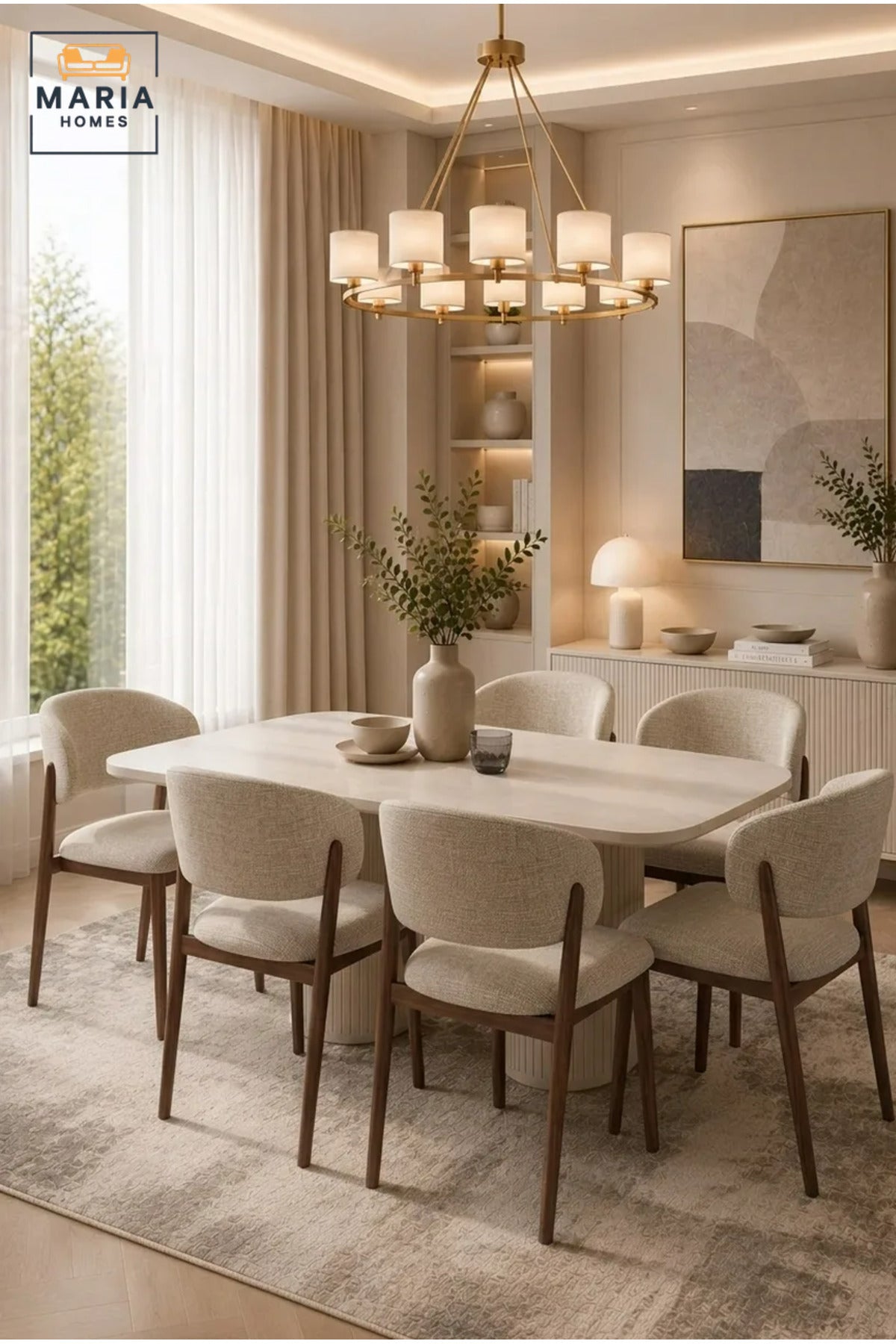 Modern Upholstered Dining Chair with Solid Wood Frame, Curved Fabric Backrest & Cushioned Seat, Contemporary Kitchen & Dining Room Chair