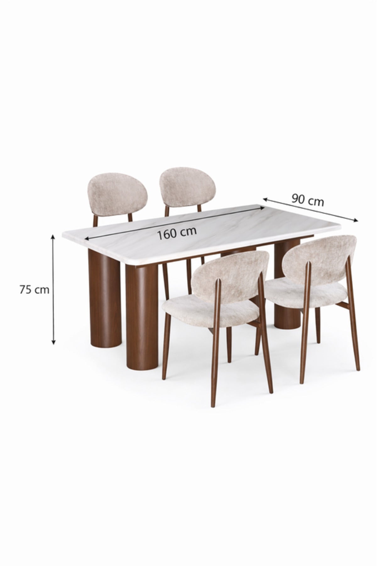 Marble Top Dining Table Set with 4 Chairs 160x90x75cm Modern marble top dining Dinner