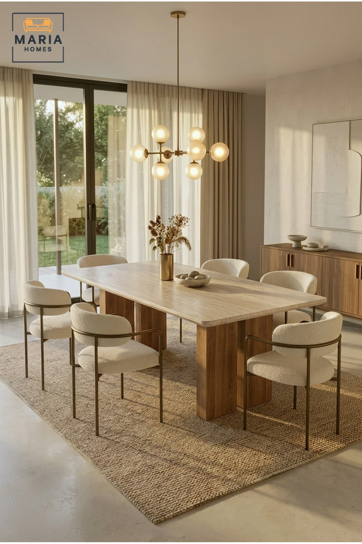 Large Rectangular Dining Table with Wooden Top and Wide Wooden Panel Legs, Modern Minimalist Table for Dining Room, Kitchen, Café and Restaurant, Table Only Without Chairs