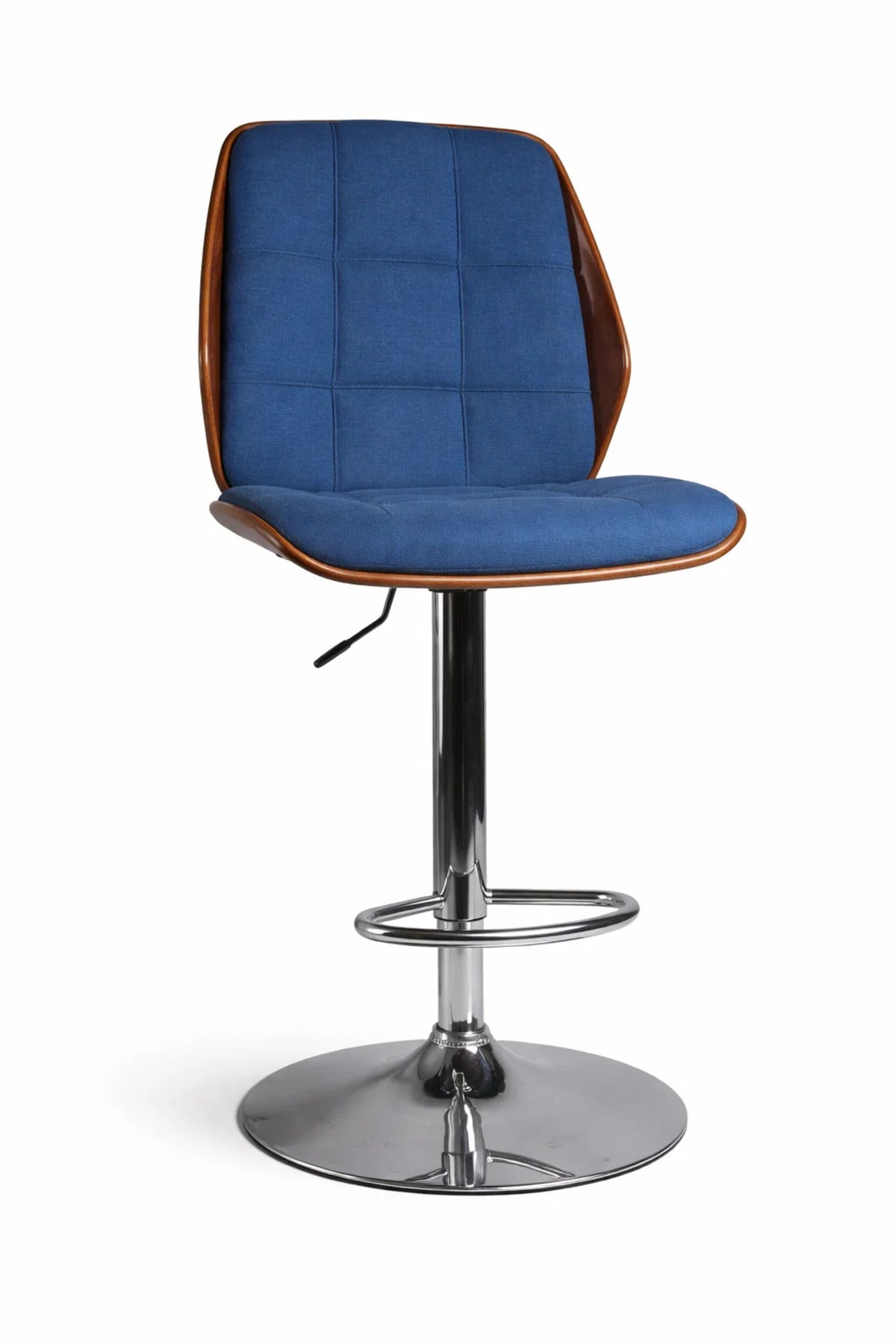 Dark Blue Adjustable Swivel Bar Stool with Chrome Base, Modern Upholstered Kitchen & Bar Chair