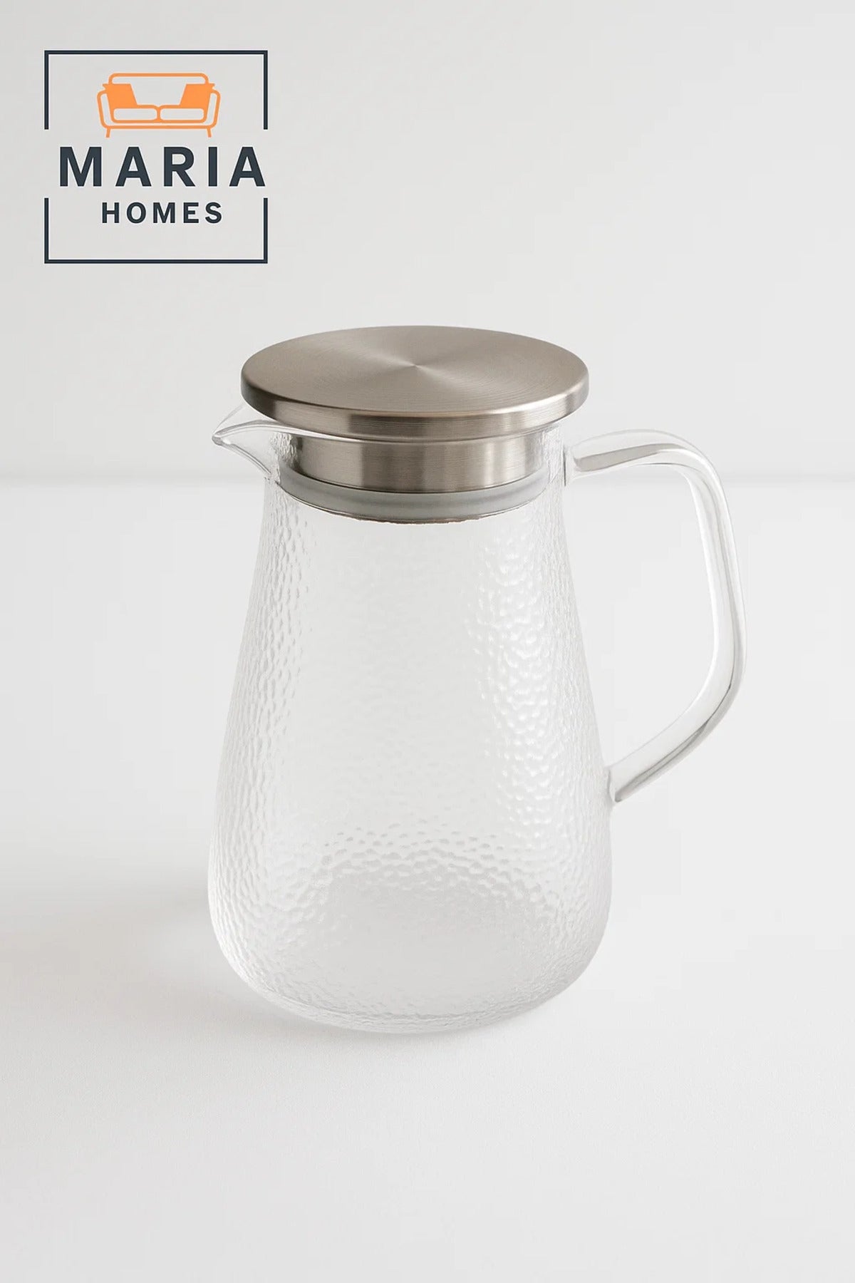 Clear Textured Glass Water Pitcher with Stainless Steel Lid Ð 1.3 Liter