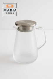 Clear Textured Glass Water Pitcher with Stainless Steel Lid Ð 1.3 Liter