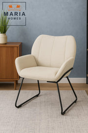 Cream Upholstered Lounge Chair Ð Wide Fabric Armchair with Sled Metal Legs for Home or Office Use