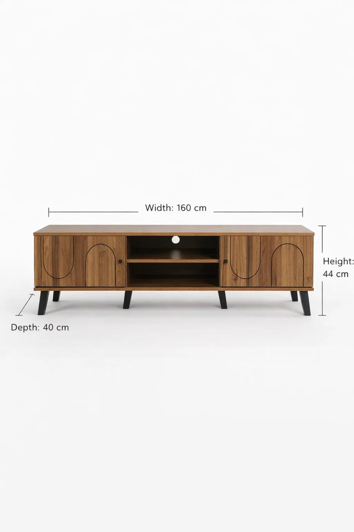 Modern Wooden TV Stand Dark Brown with Curved Line Design 160 x 40 x 44 cm