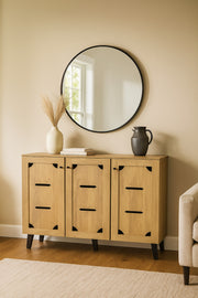 Light Brown Wooden Sideboard Cabinet Ð 3-Door Storage Unit with Modern Cutout Design 120_32_94 cm