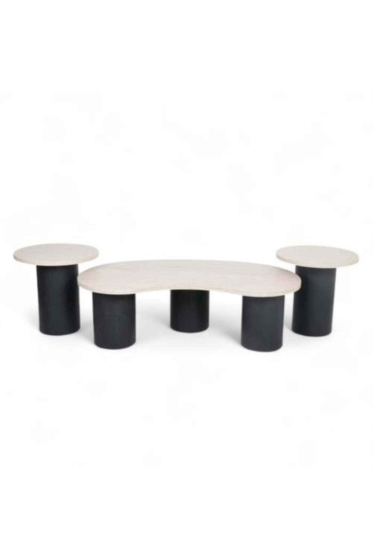 3-Piece Kidney-Shaped Coffee Table Set with Round Side Tables