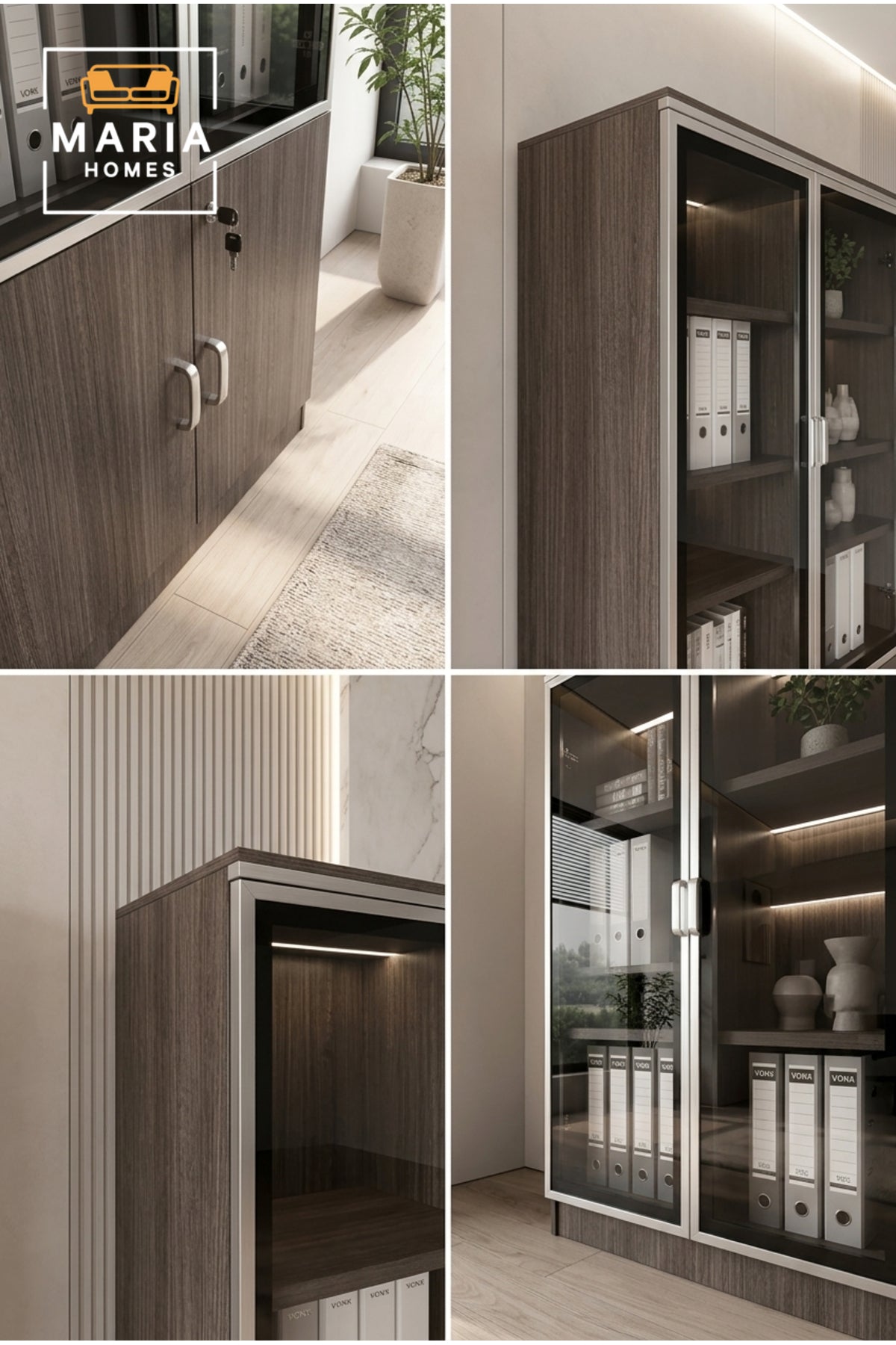 Modern Wooden Display Cabinet with Glass Doors √ê Office Storage Bookcase & Filing Cabinet