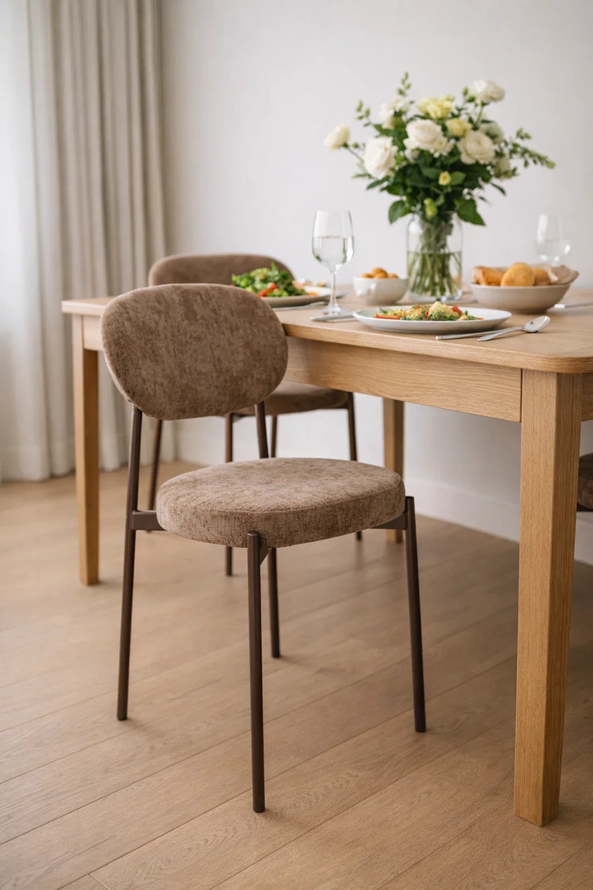 Modern Brown Upholstered Dining Chair with Metal Legs Comfortable Accent Chair