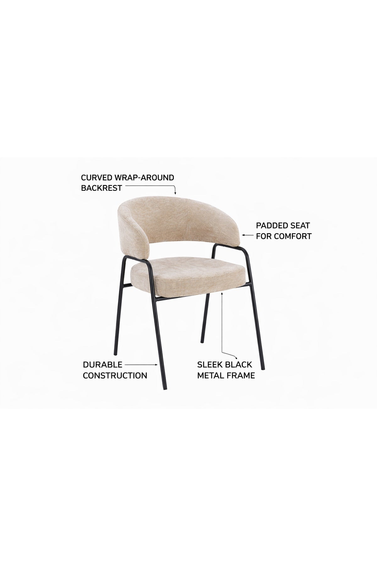 Light Beige Armchair with Black Metal Legs, 78x47x50 CM light beige armchair Dining