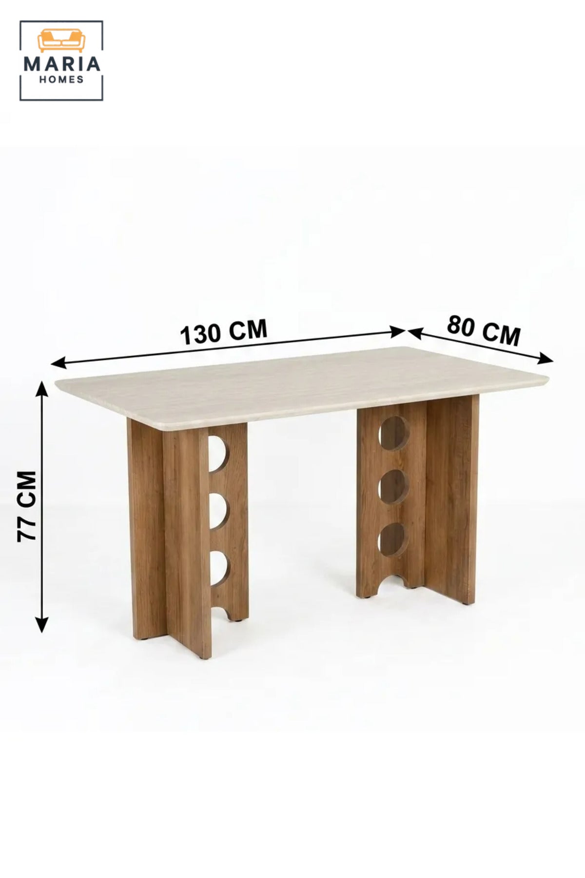 Modern Rectangular Dining Table with Wooden Top and Decorative Wooden Base, Contemporary Dining Table for Dining Room, Kitchen, Café and Restaurant